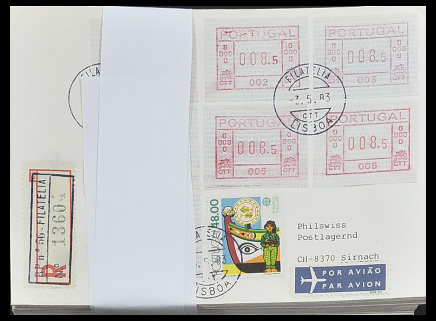 19008 012 - 19008 Portugal ATM stamps on first day cover 1981-1987.