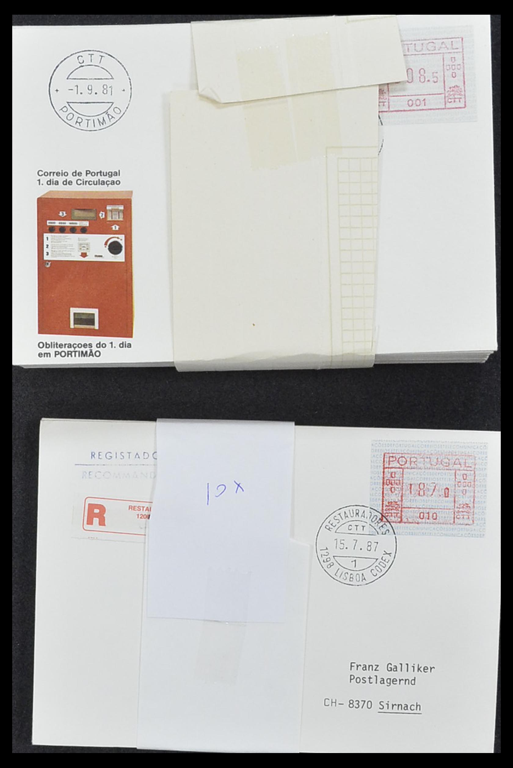 19008 028 - 19008 Portugal ATM stamps on first day cover 1981-1987.