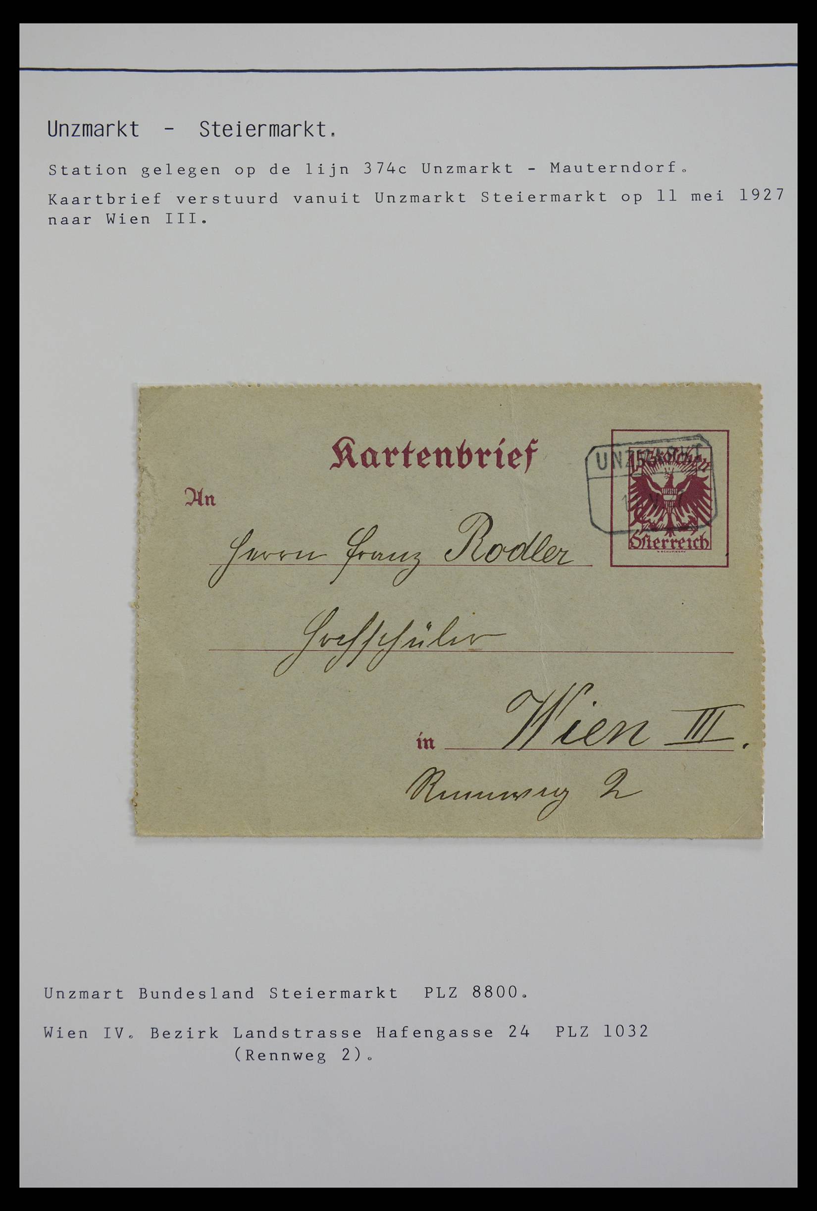 27524 1016 - 27524 Austria railroad post and station cancels.