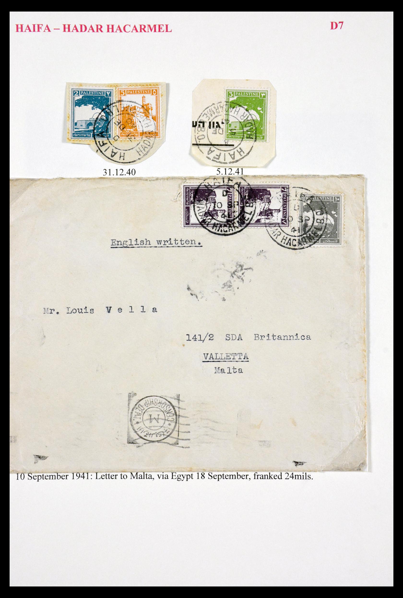29588 103 - 29588 Palestina brieven en stempels 1919-1948.