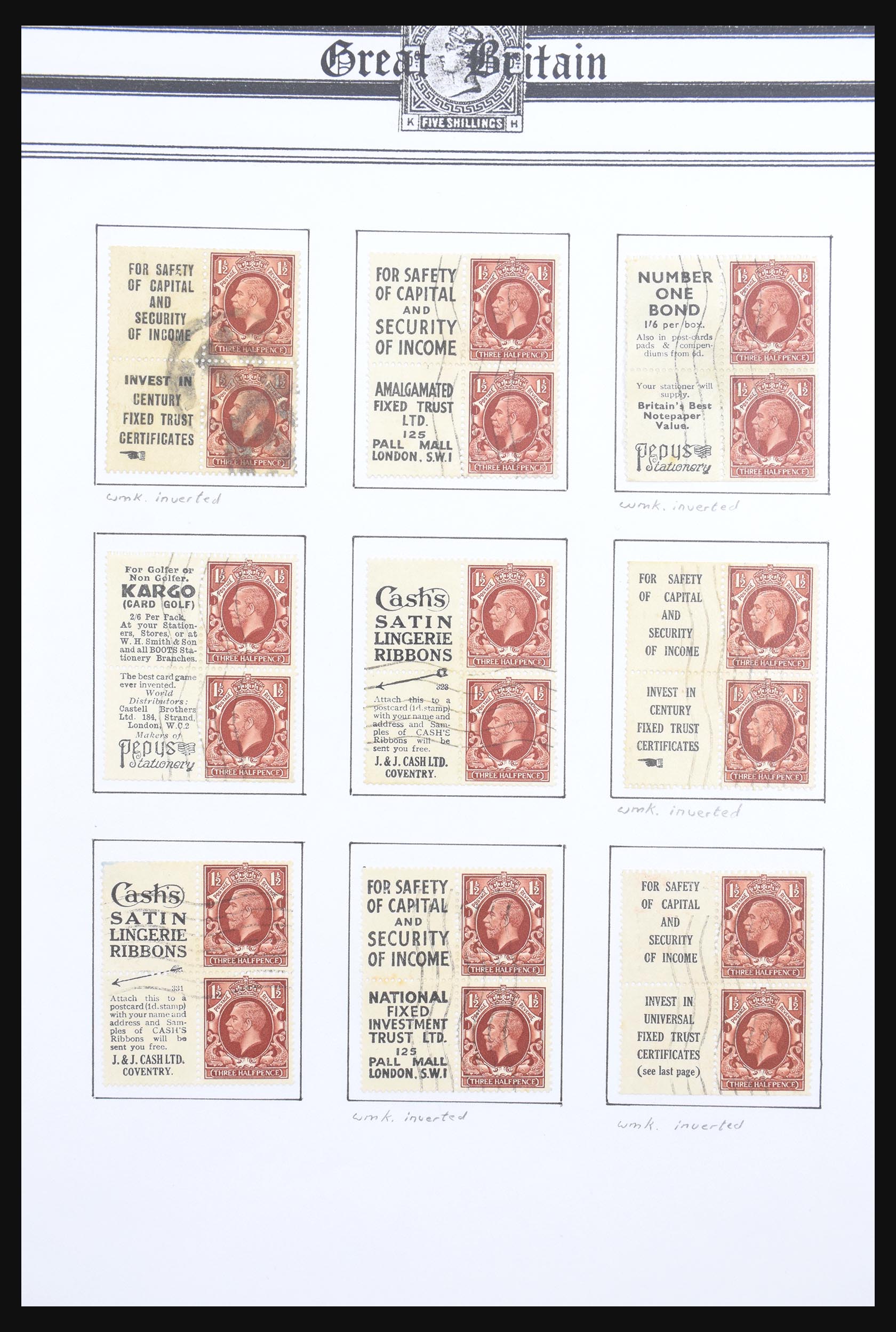 30662 001 - 30662 Great Britain combinations from stamp booklets 1912-1942.