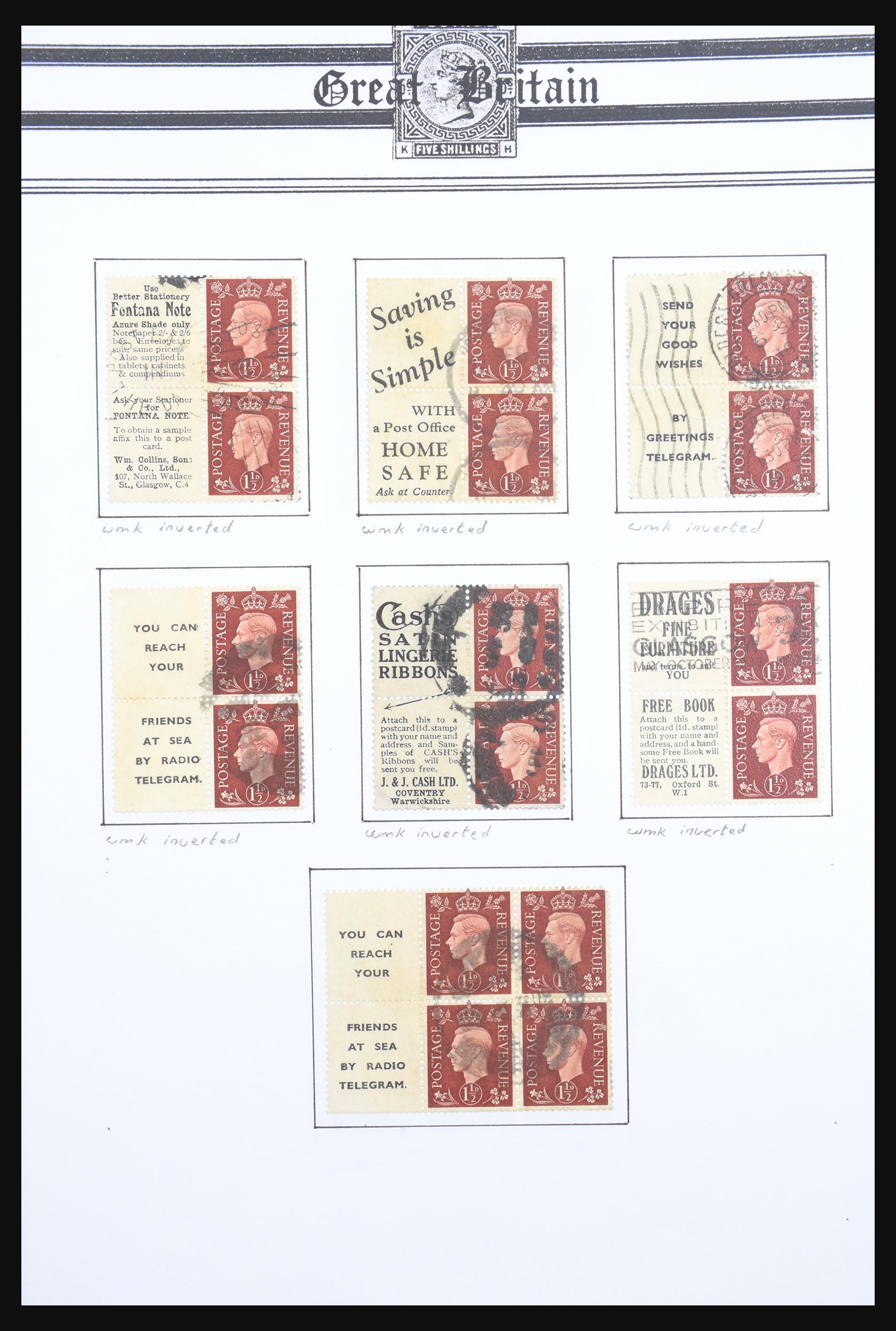 30662 003 - 30662 Great Britain combinations from stamp booklets 1912-1942.