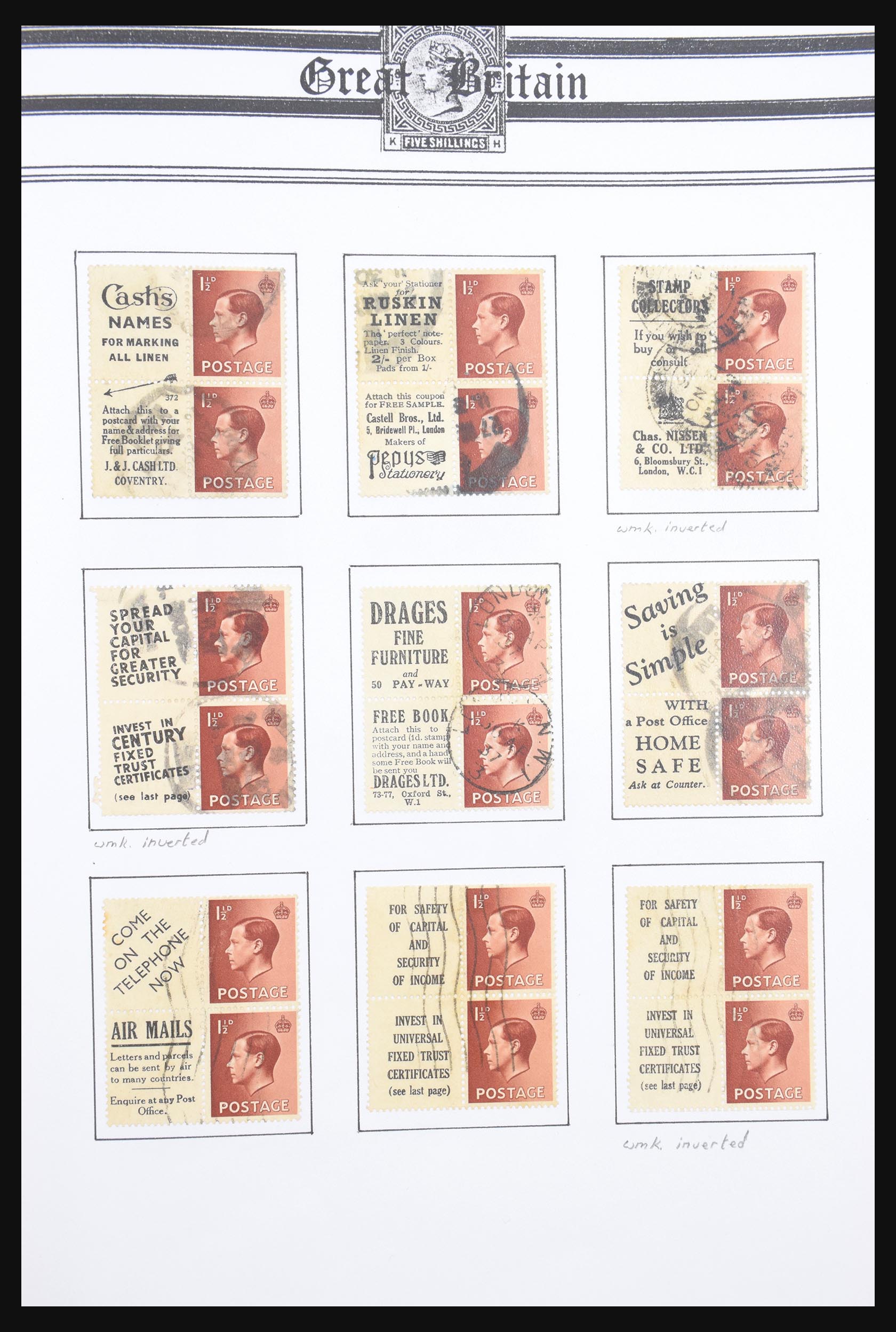 30662 006 - 30662 Great Britain combinations from stamp booklets 1912-1942.
