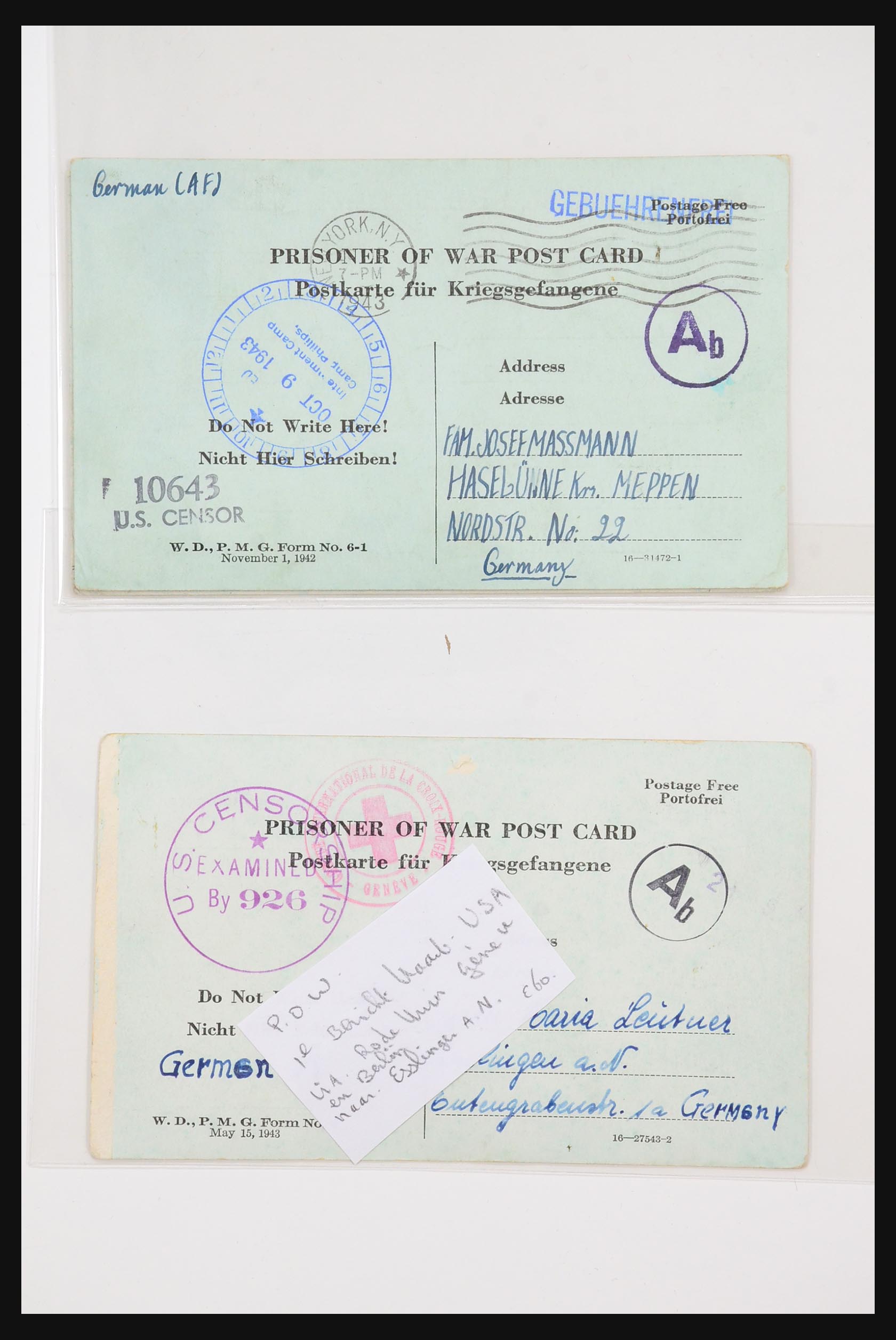 31357 001 - 31357 All world POW covers 1942-1948.