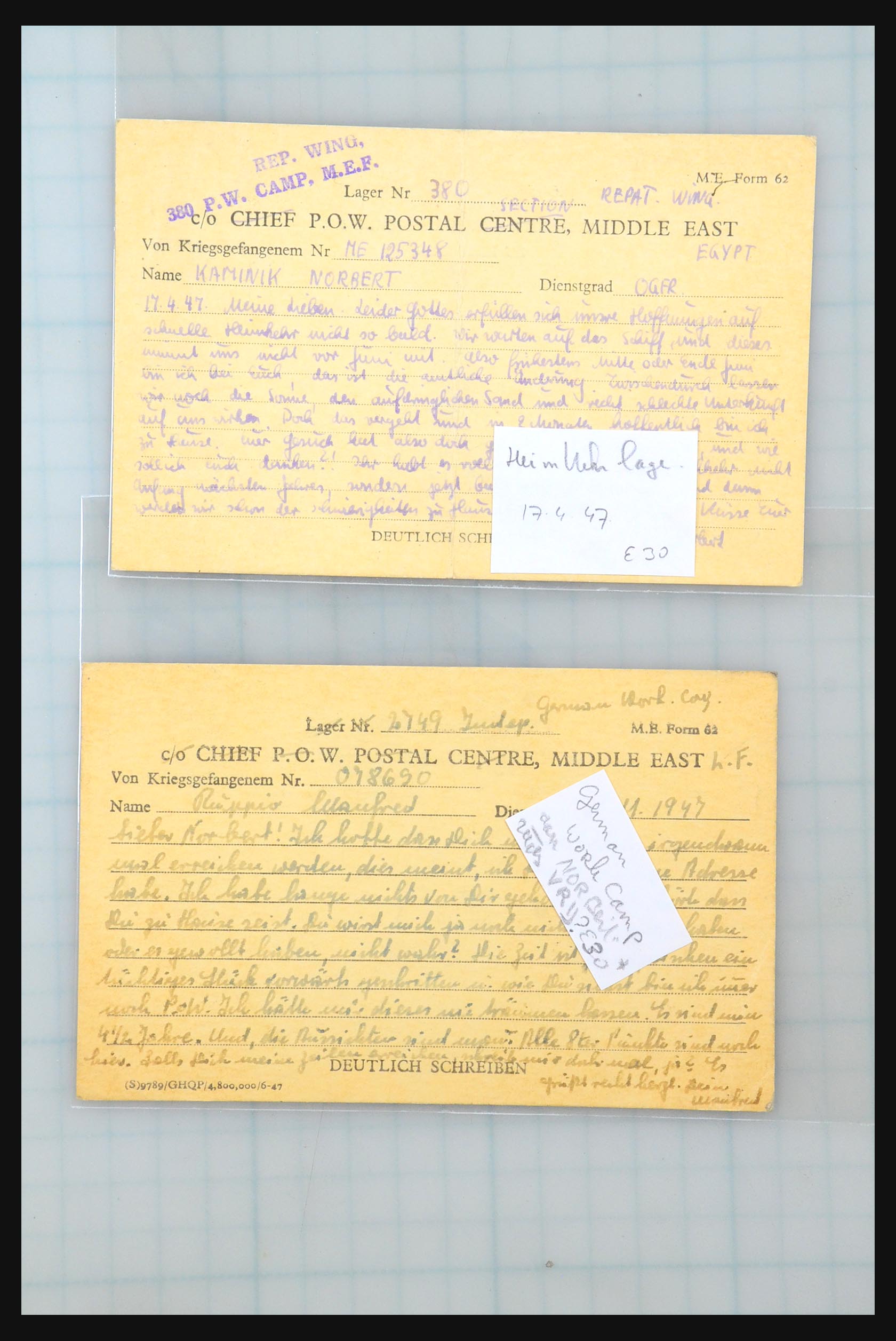 31357 121 - 31357 Wereld POW brieven 1942-1948.
