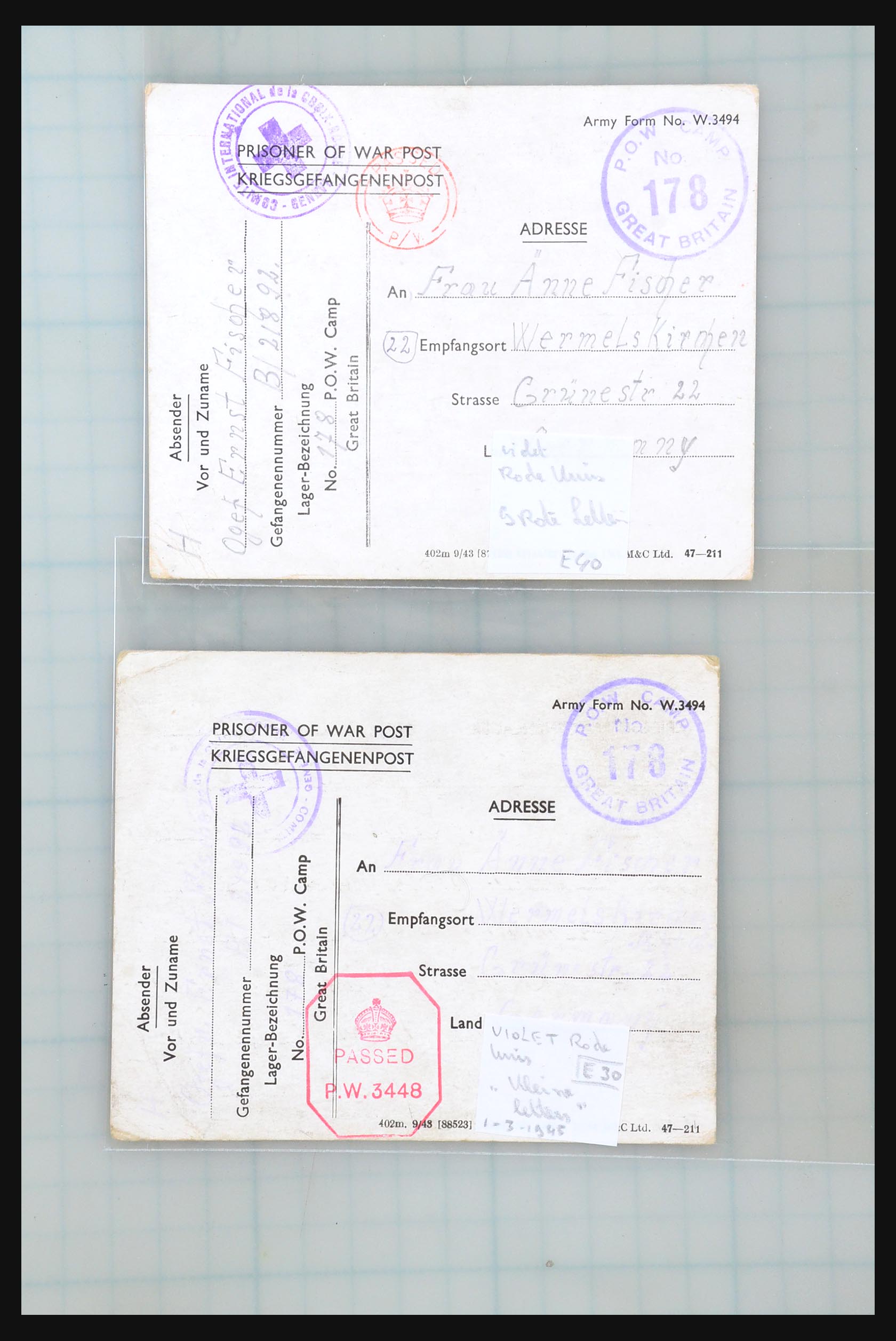 31357 133 - 31357 Wereld POW brieven 1942-1948.