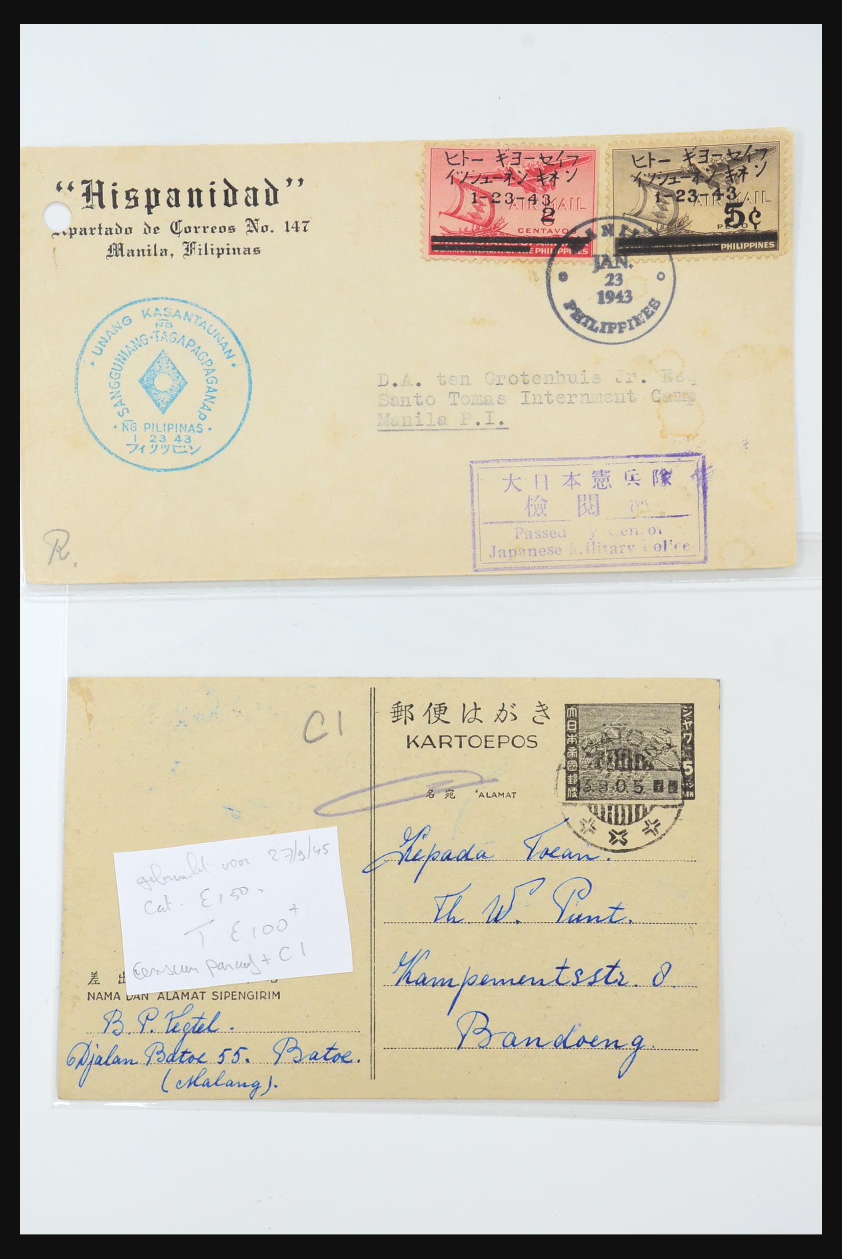 31362 093 - 31362 Nederlands Indië Japanse bezetting brieven 1942-1945.