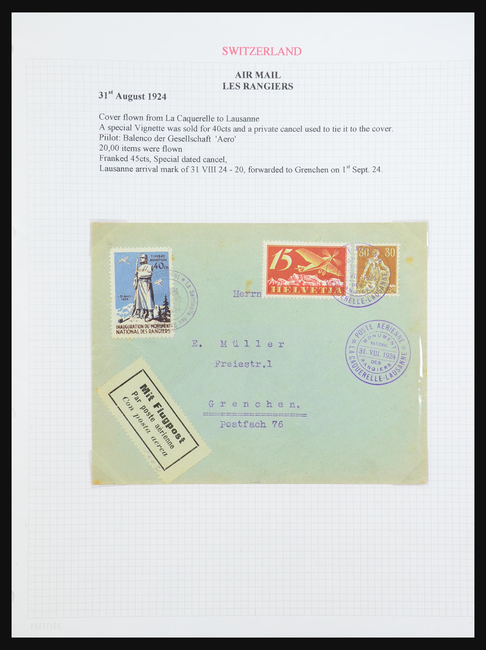 31444 004 - 31444 Switzerland airmail covers 1922-1946.
