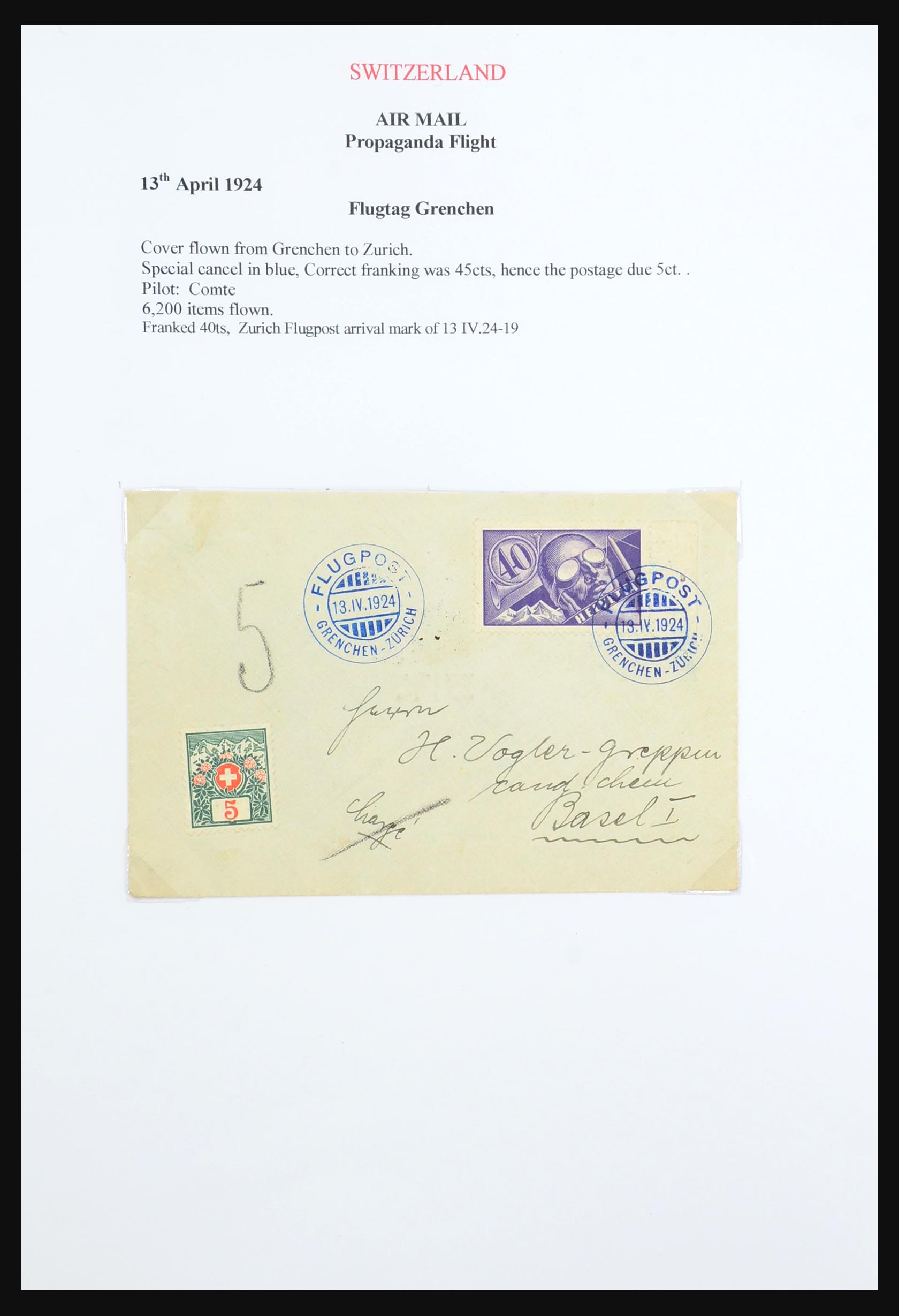31444 006 - 31444 Switzerland airmail covers 1922-1946.