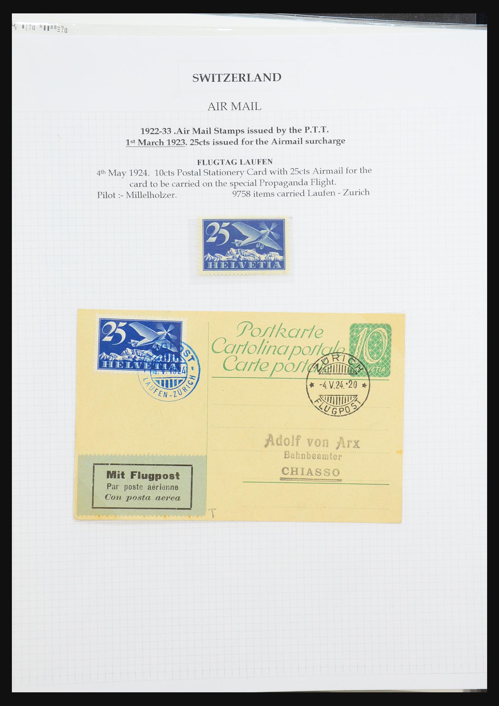 31444 007 - 31444 Zwitserland luchtpost brieven 1922-1946.