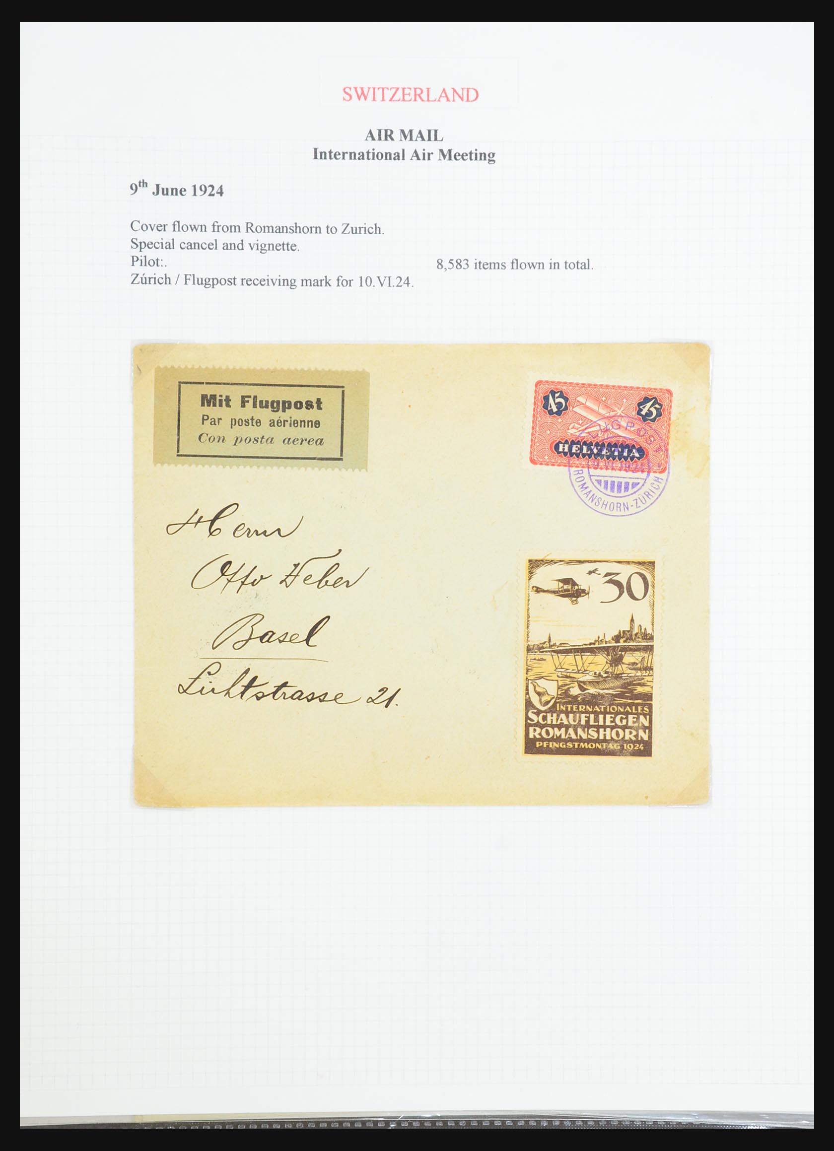 31444 009 - 31444 Switzerland airmail covers 1922-1946.