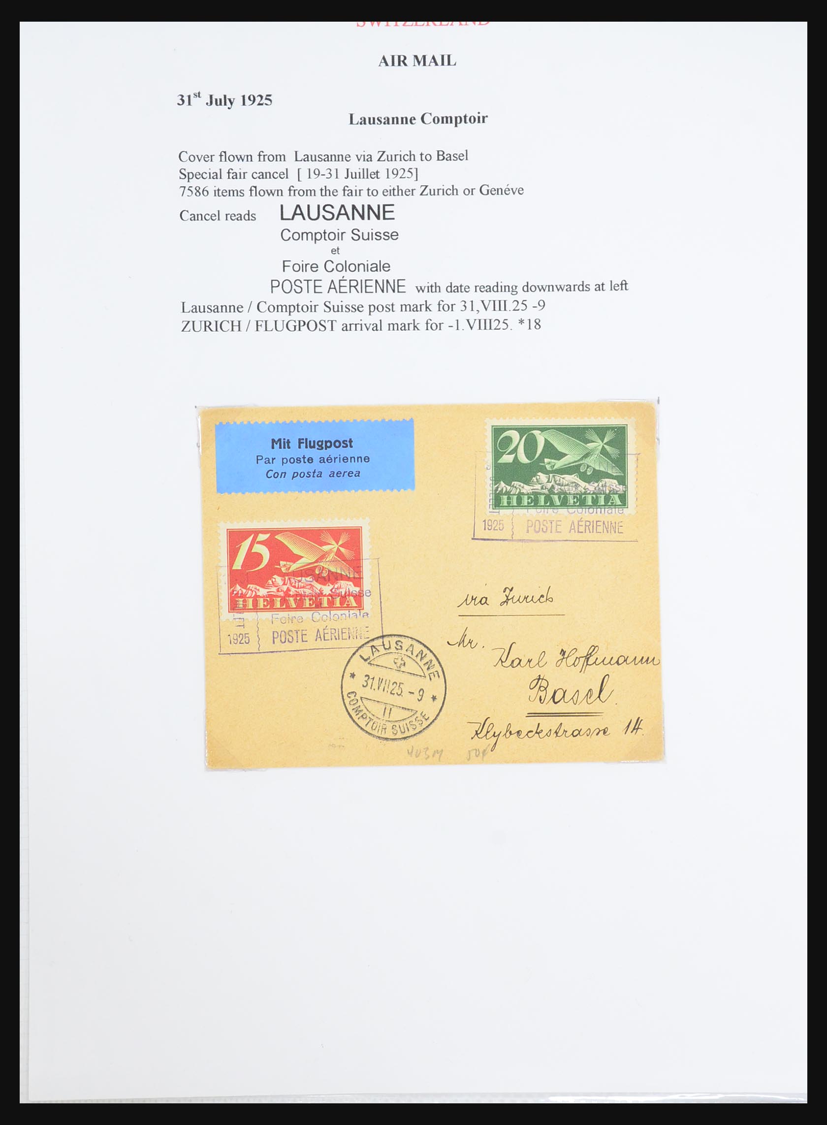 31444 023 - 31444 Switzerland airmail covers 1922-1946.