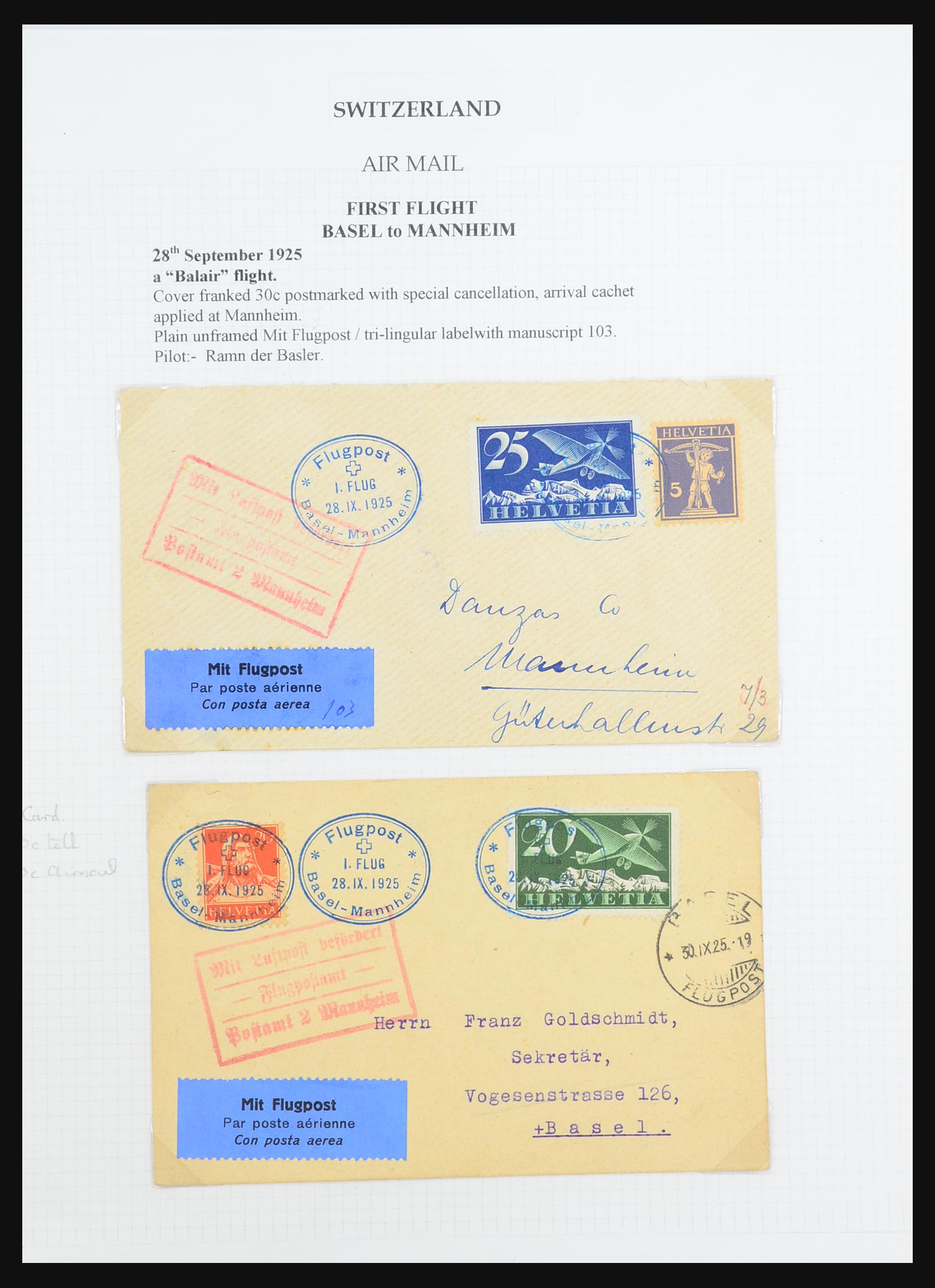 31444 026 - 31444 Zwitserland luchtpost brieven 1922-1946.
