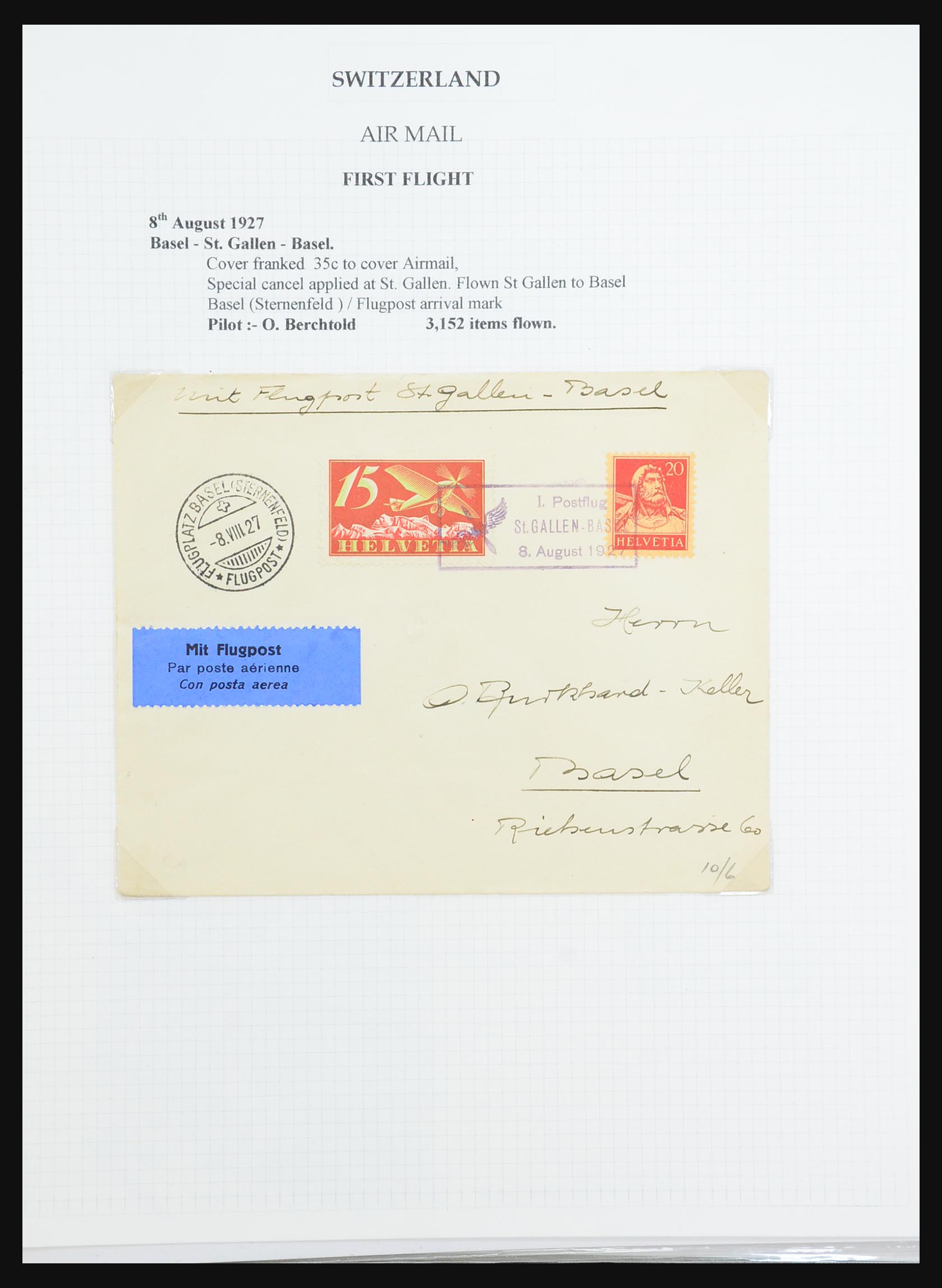 31444 045 - 31444 Switzerland airmail covers 1922-1946.