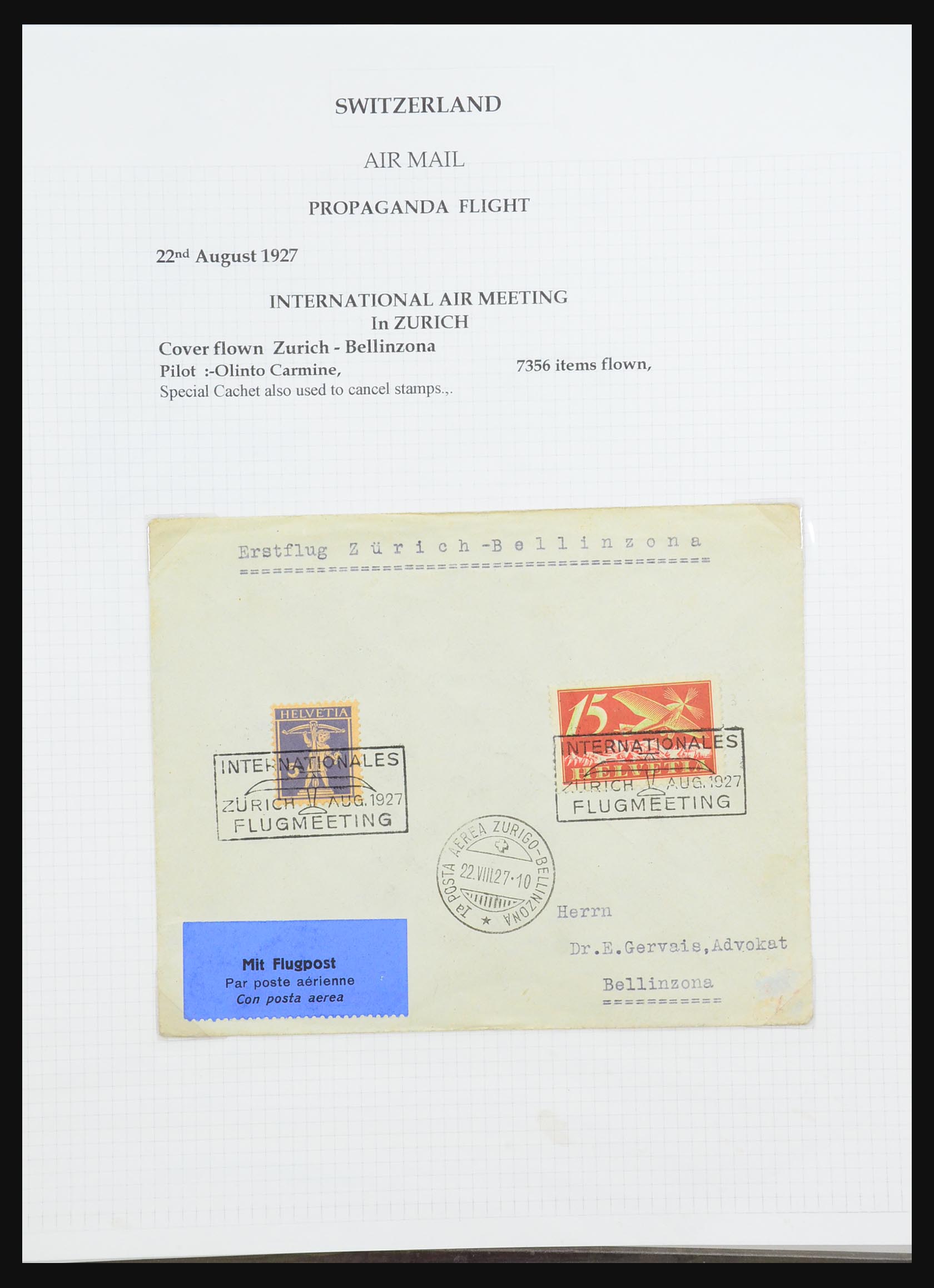 31444 047 - 31444 Switzerland airmail covers 1922-1946.