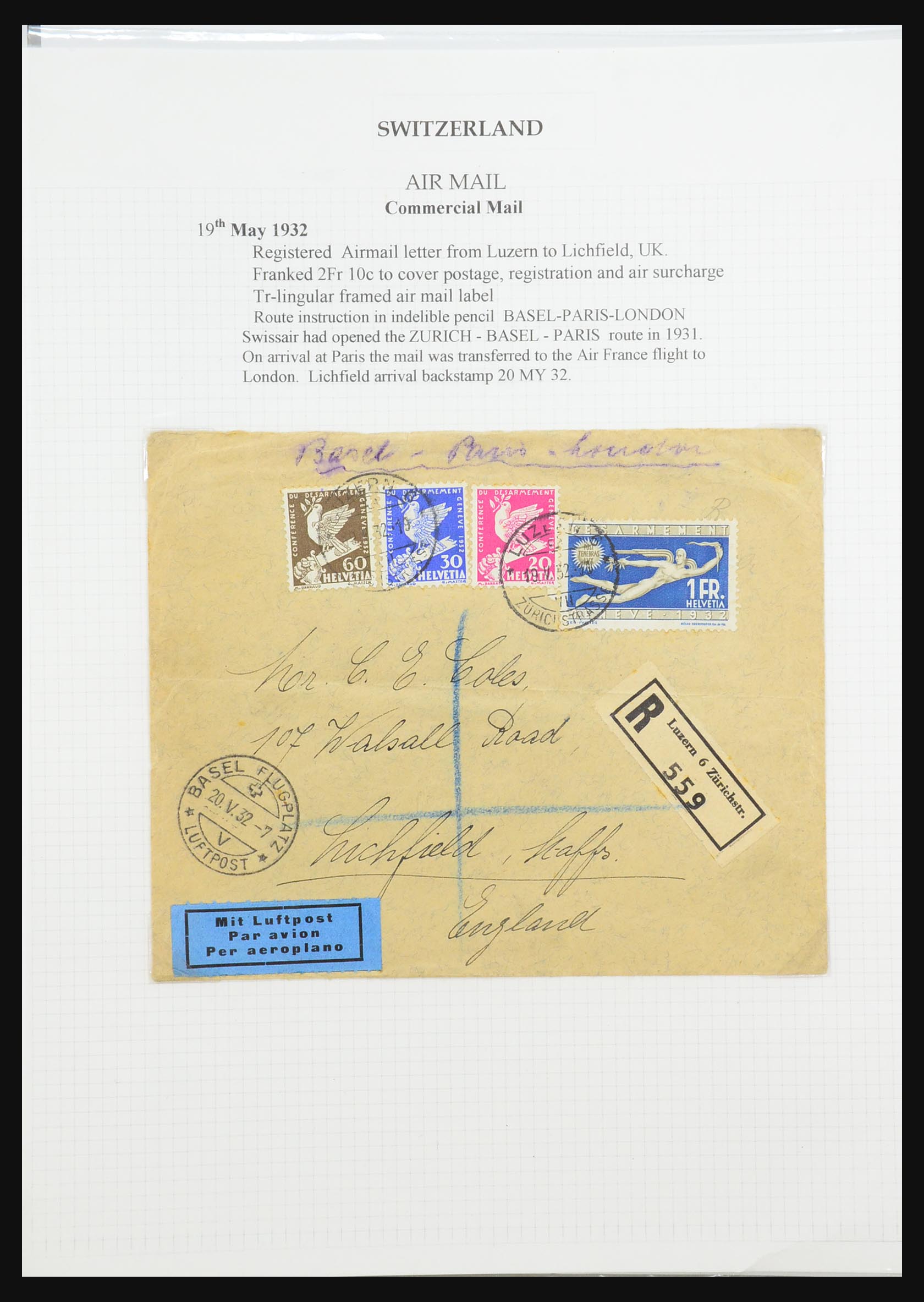 31444 056 - 31444 Switzerland airmail covers 1922-1946.
