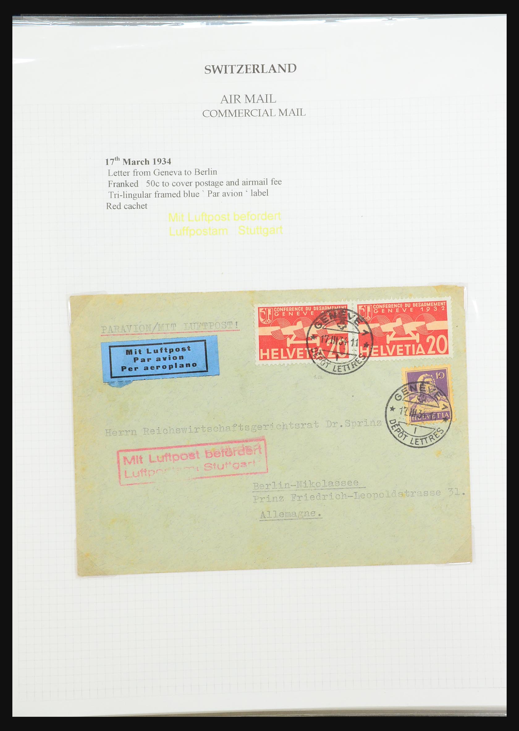 31444 062 - 31444 Zwitserland luchtpost brieven 1922-1946.