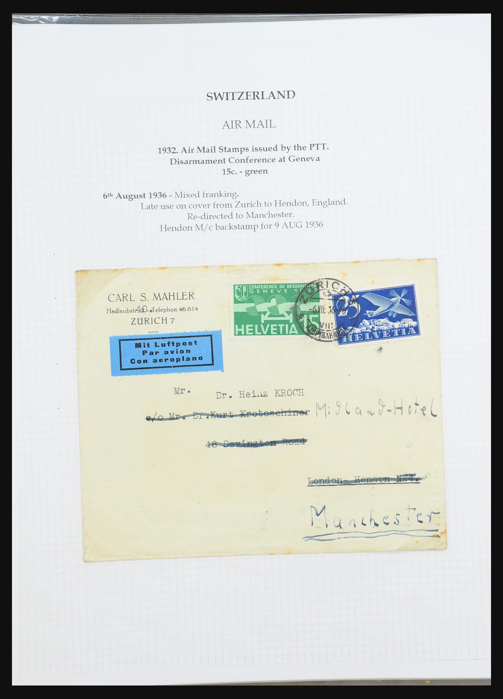 31444 068 - 31444 Zwitserland luchtpost brieven 1922-1946.