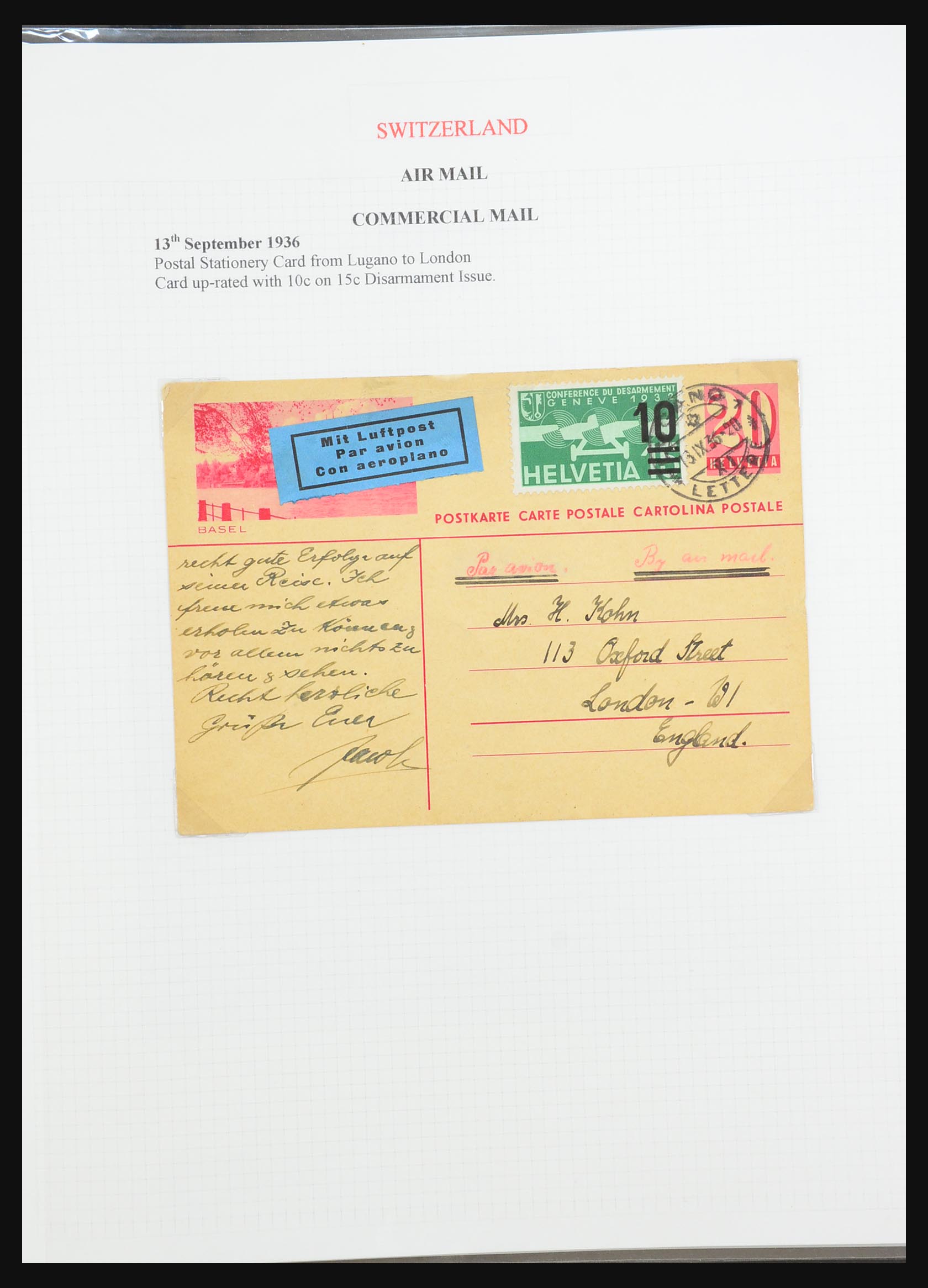 31444 069 - 31444 Switzerland airmail covers 1922-1946.