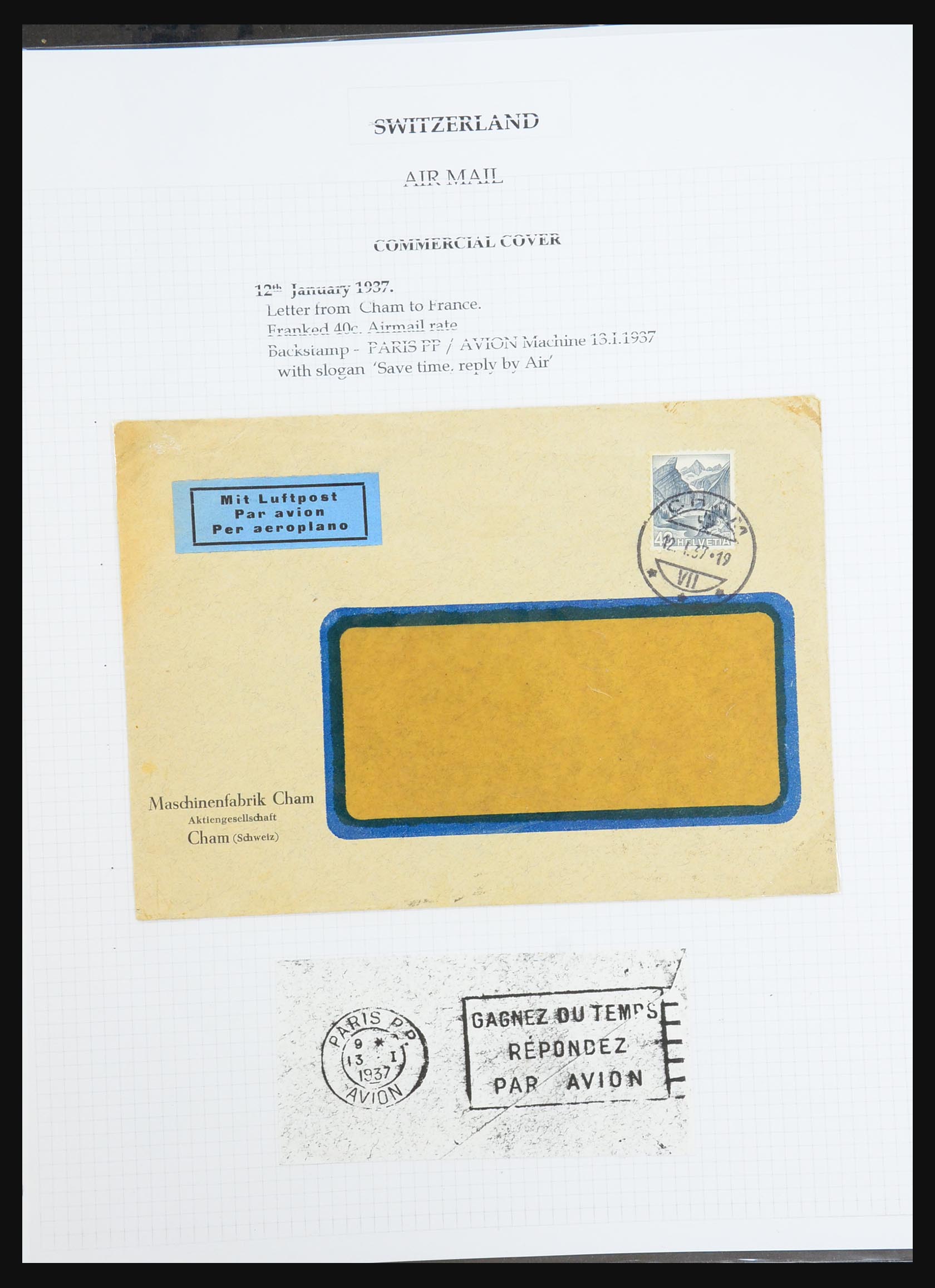 31444 071 - 31444 Zwitserland luchtpost brieven 1922-1946.