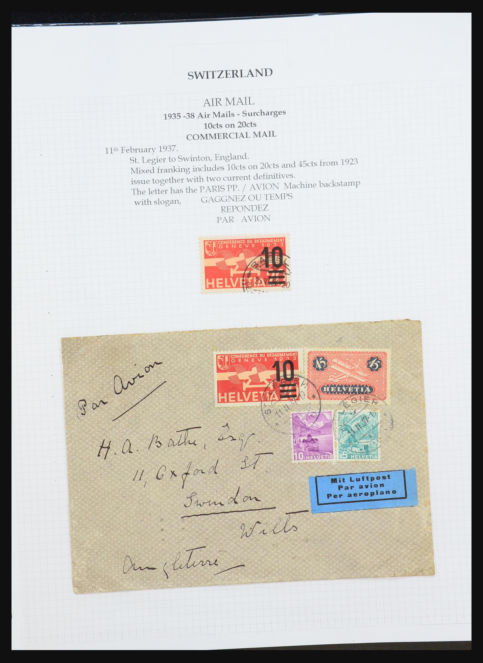 31444 072 - 31444 Switzerland airmail covers 1922-1946.
