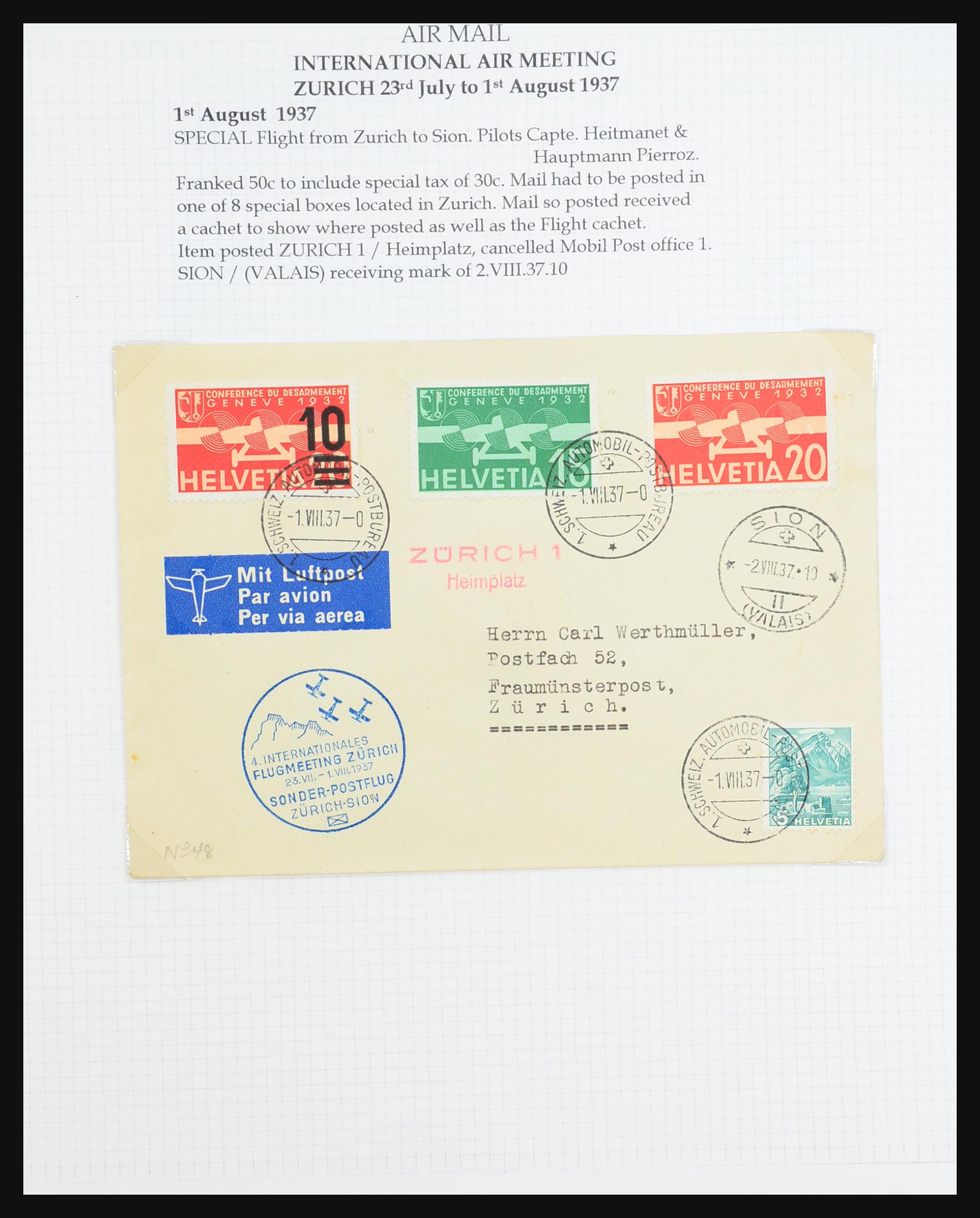 31444 074 - 31444 Switzerland airmail covers 1922-1946.