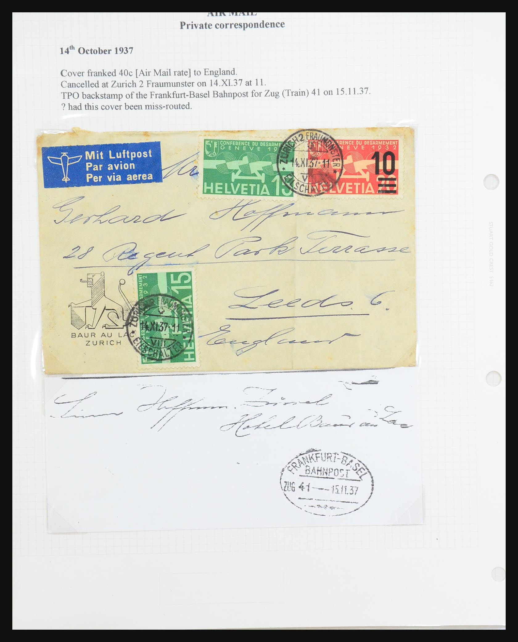 31444 079 - 31444 Switzerland airmail covers 1922-1946.