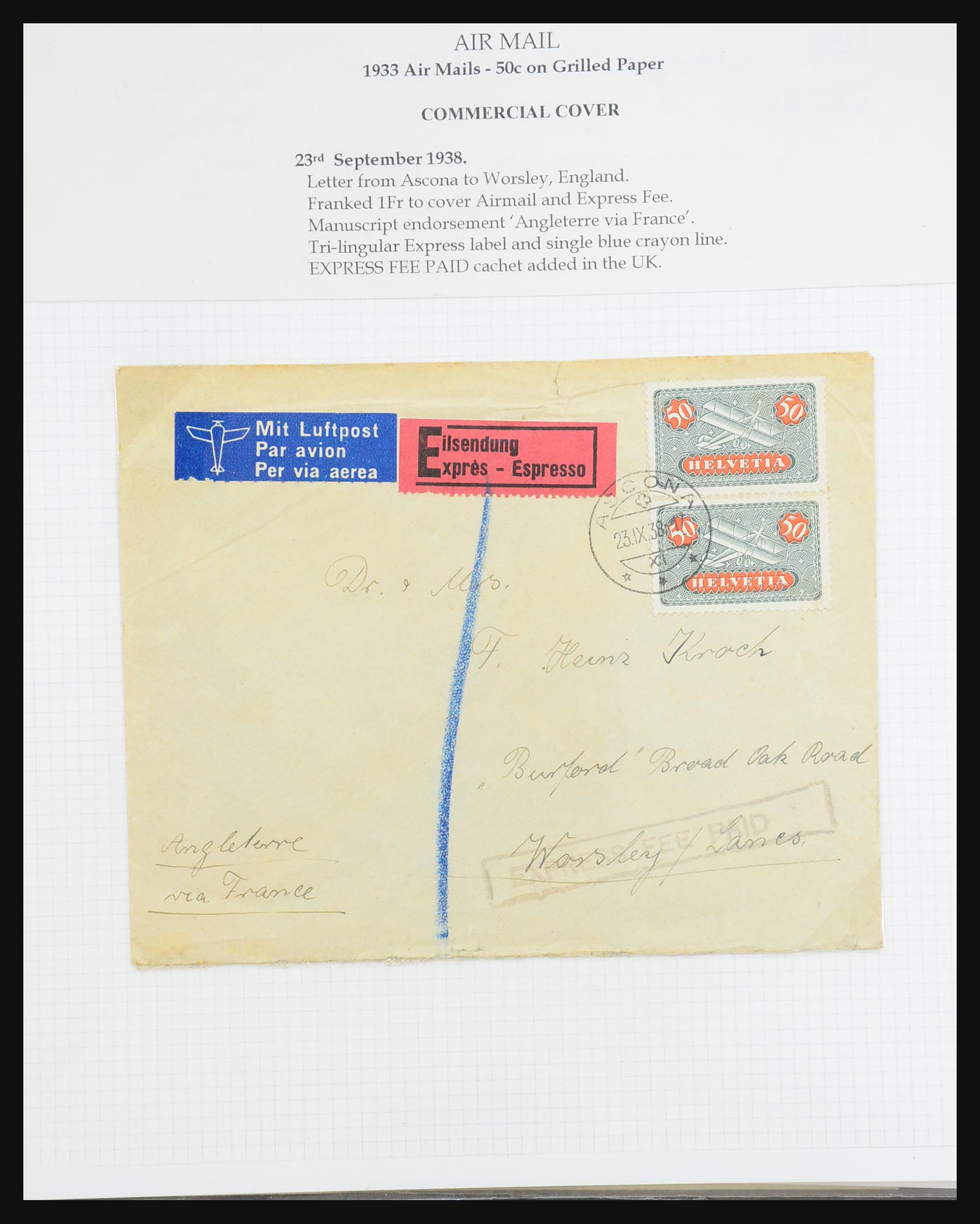 31444 090 - 31444 Switzerland airmail covers 1922-1946.