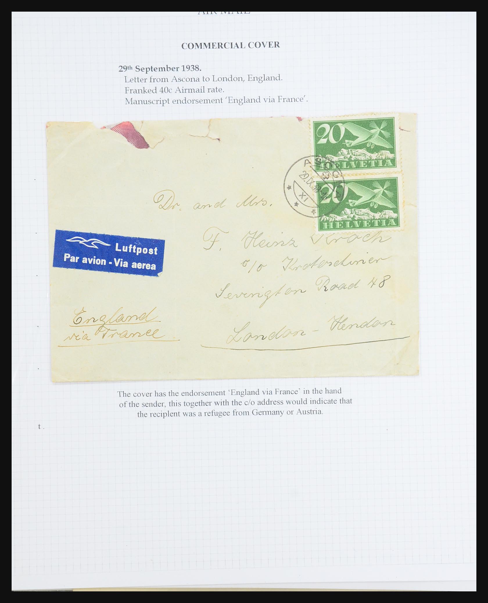 31444 091 - 31444 Zwitserland luchtpost brieven 1922-1946.