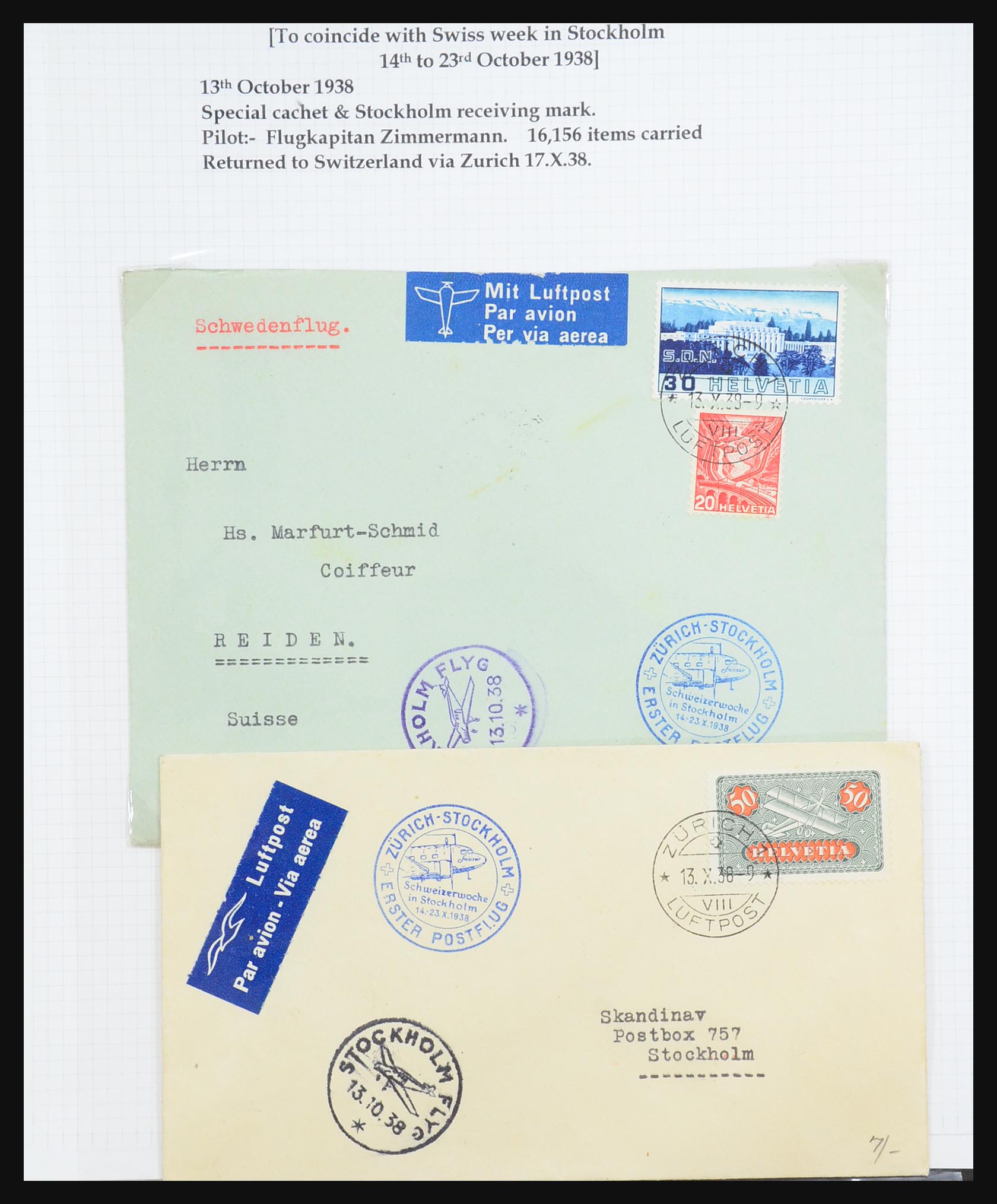 31444 093 - 31444 Zwitserland luchtpost brieven 1922-1946.