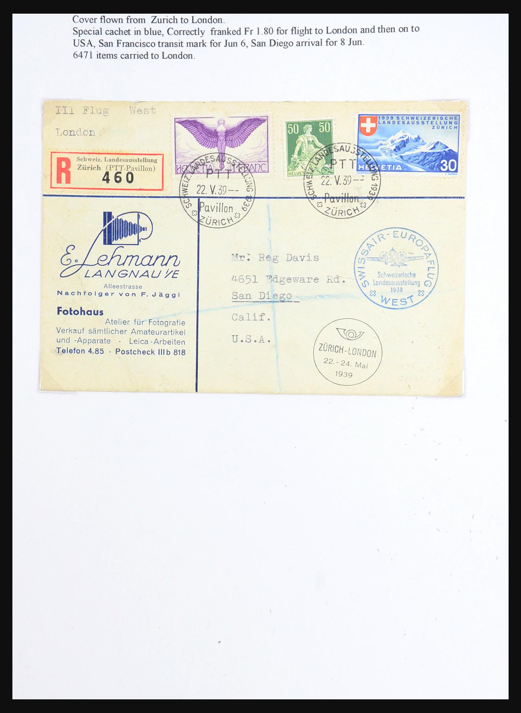 31444 094 - 31444 Zwitserland luchtpost brieven 1922-1946.
