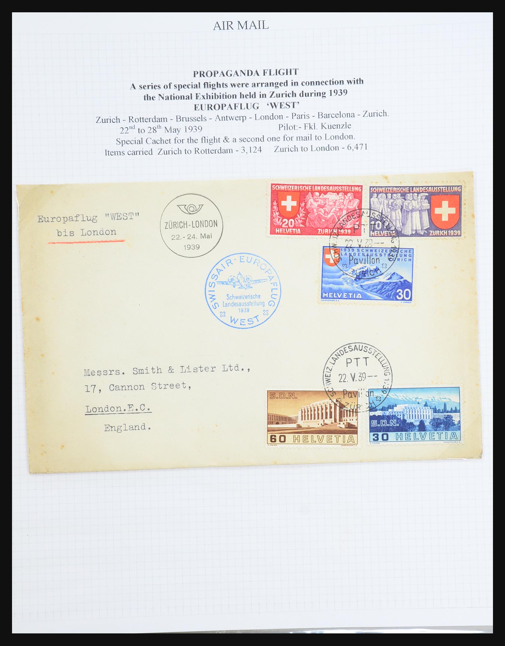 31444 096 - 31444 Switzerland airmail covers 1922-1946.