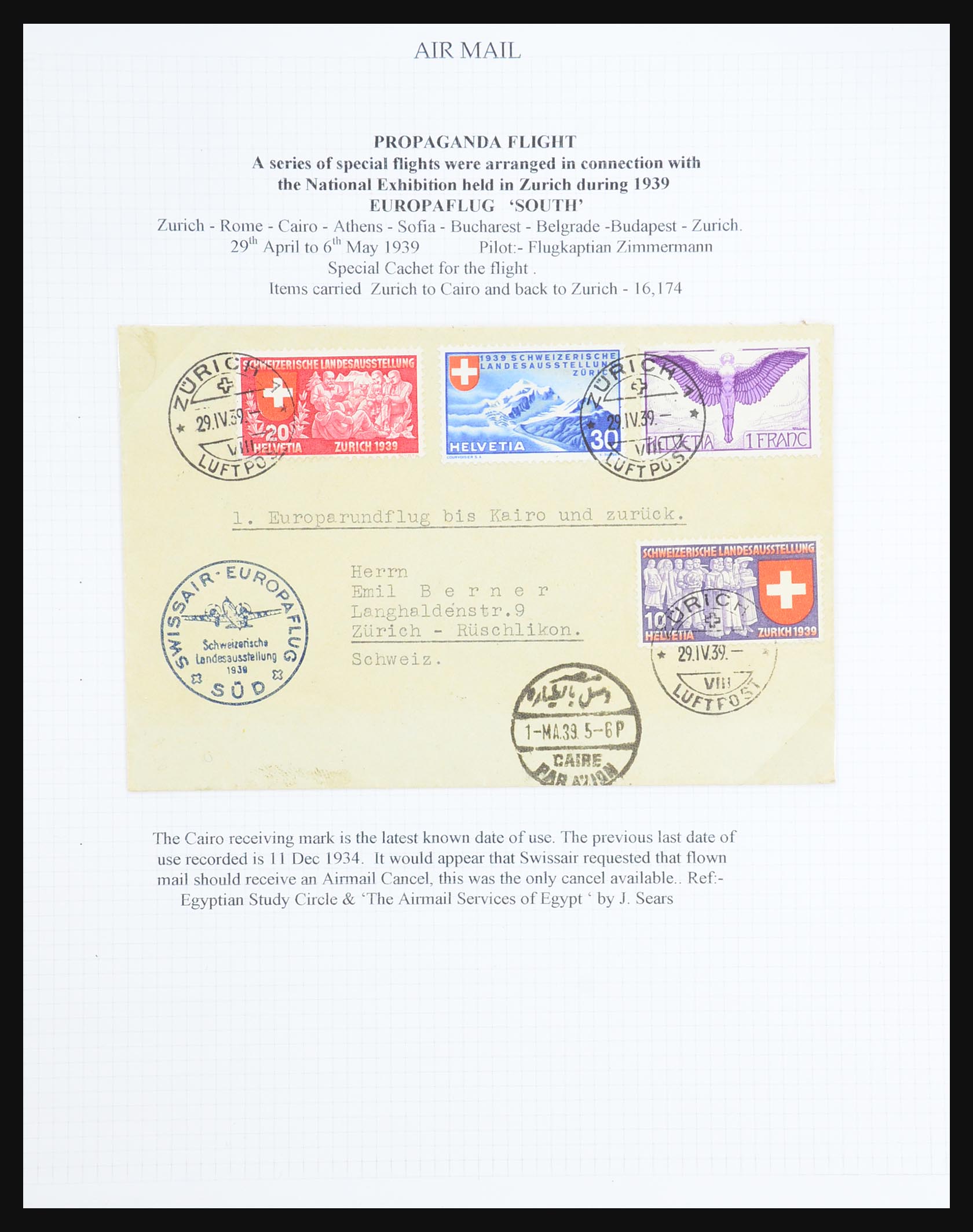 31444 098 - 31444 Switzerland airmail covers 1922-1946.