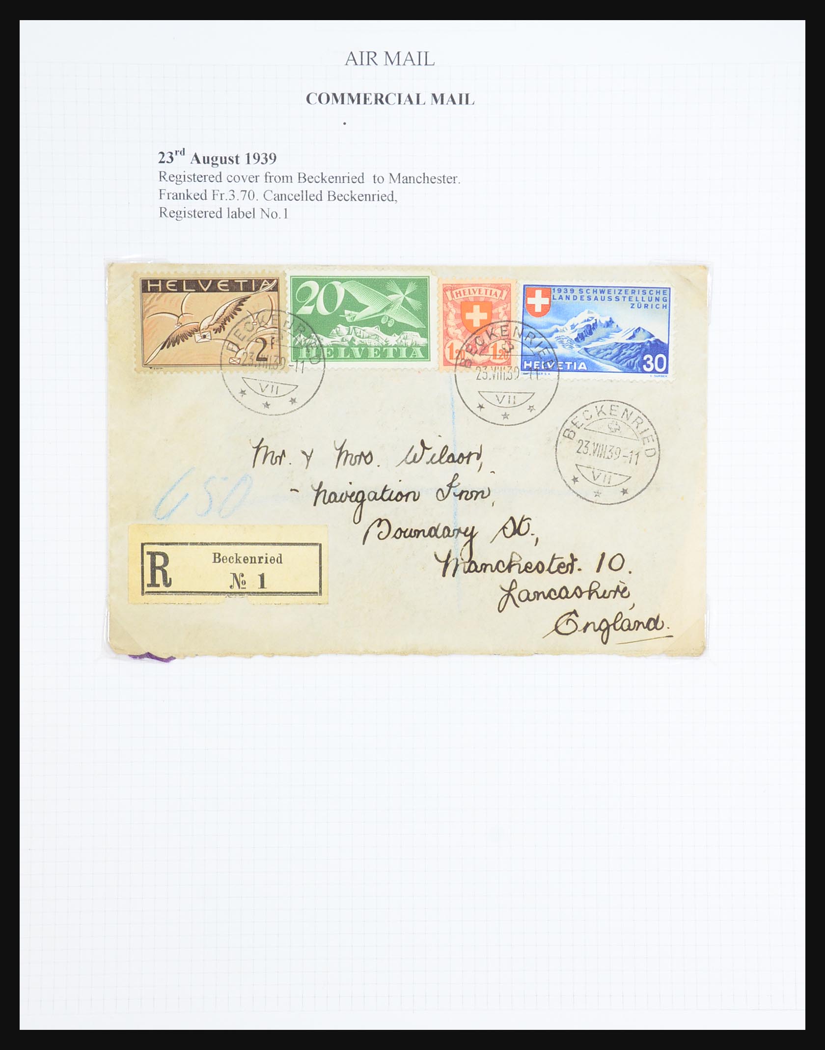 31444 103 - 31444 Switzerland airmail covers 1922-1946.