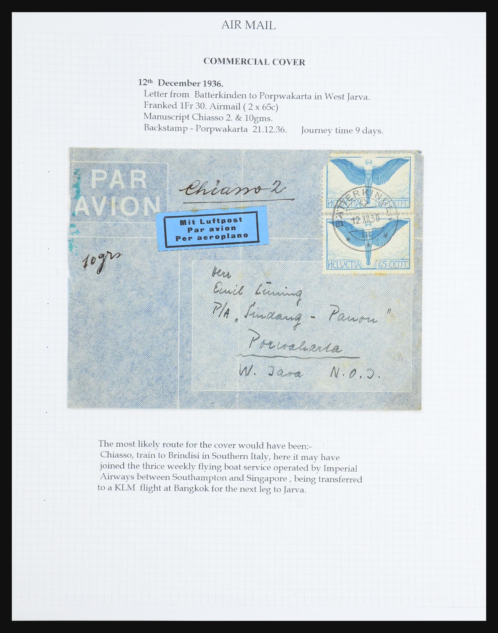 31444 105 - 31444 Switzerland airmail covers 1922-1946.