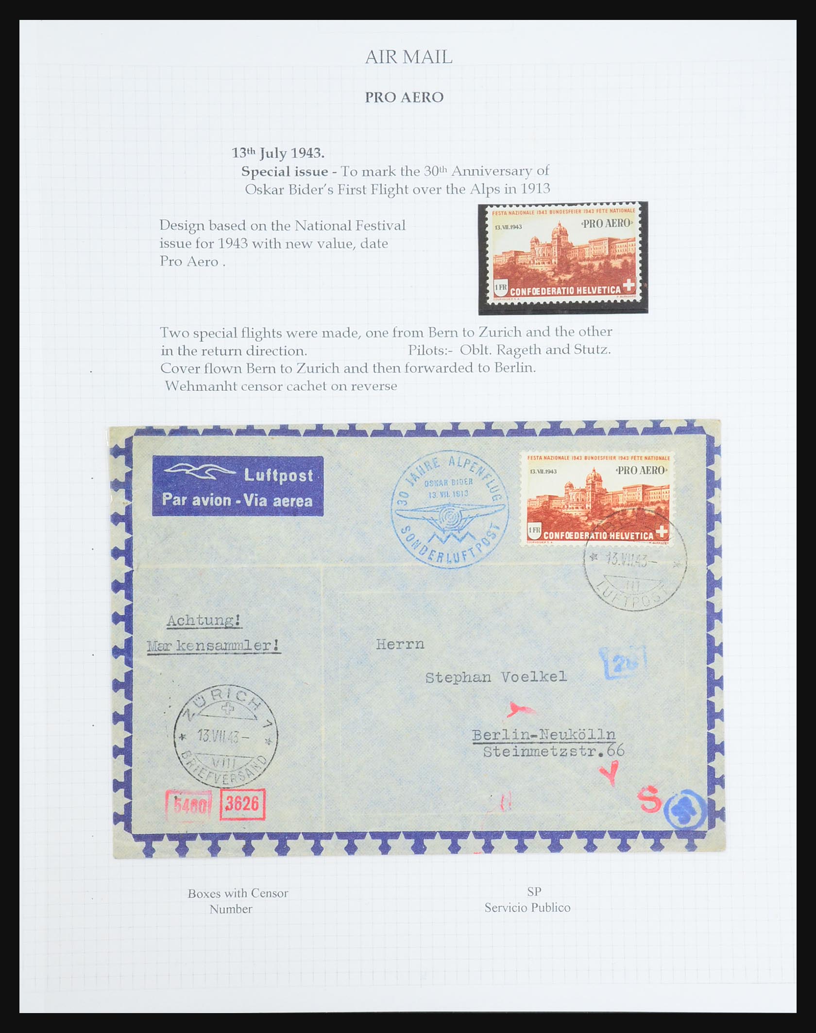 31444 113 - 31444 Zwitserland luchtpost brieven 1922-1946.