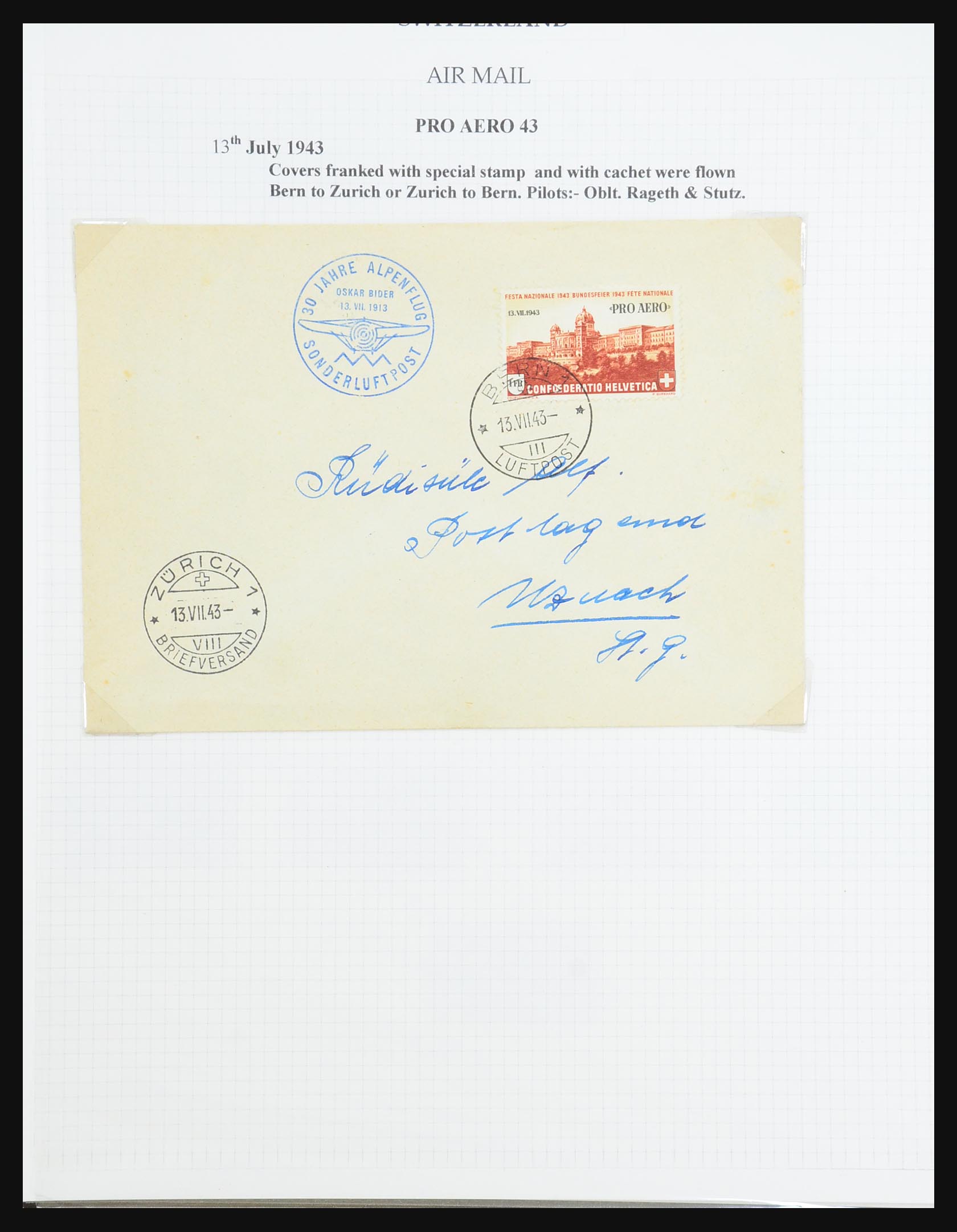 31444 114 - 31444 Zwitserland luchtpost brieven 1922-1946.