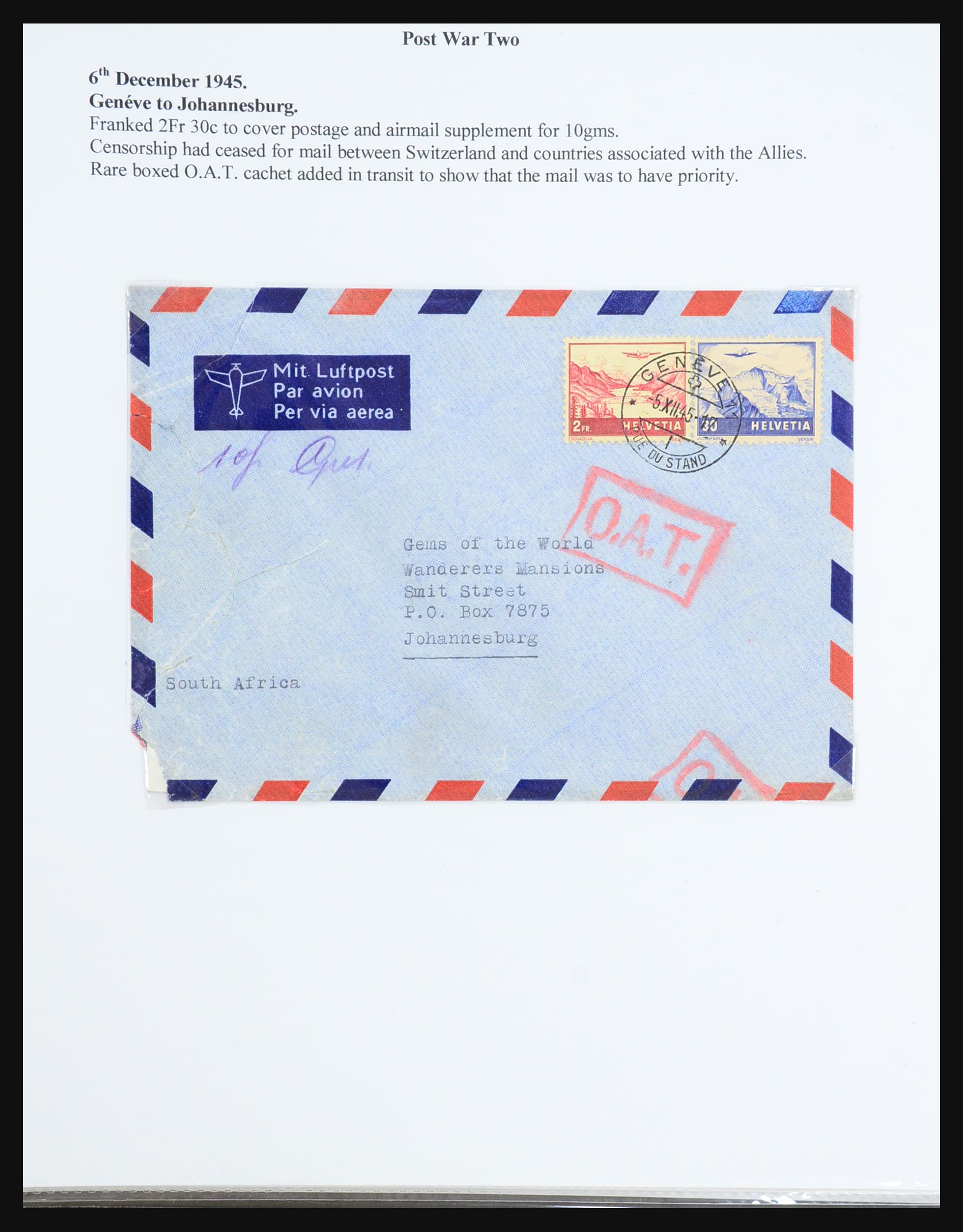 31444 116 - 31444 Zwitserland luchtpost brieven 1922-1946.