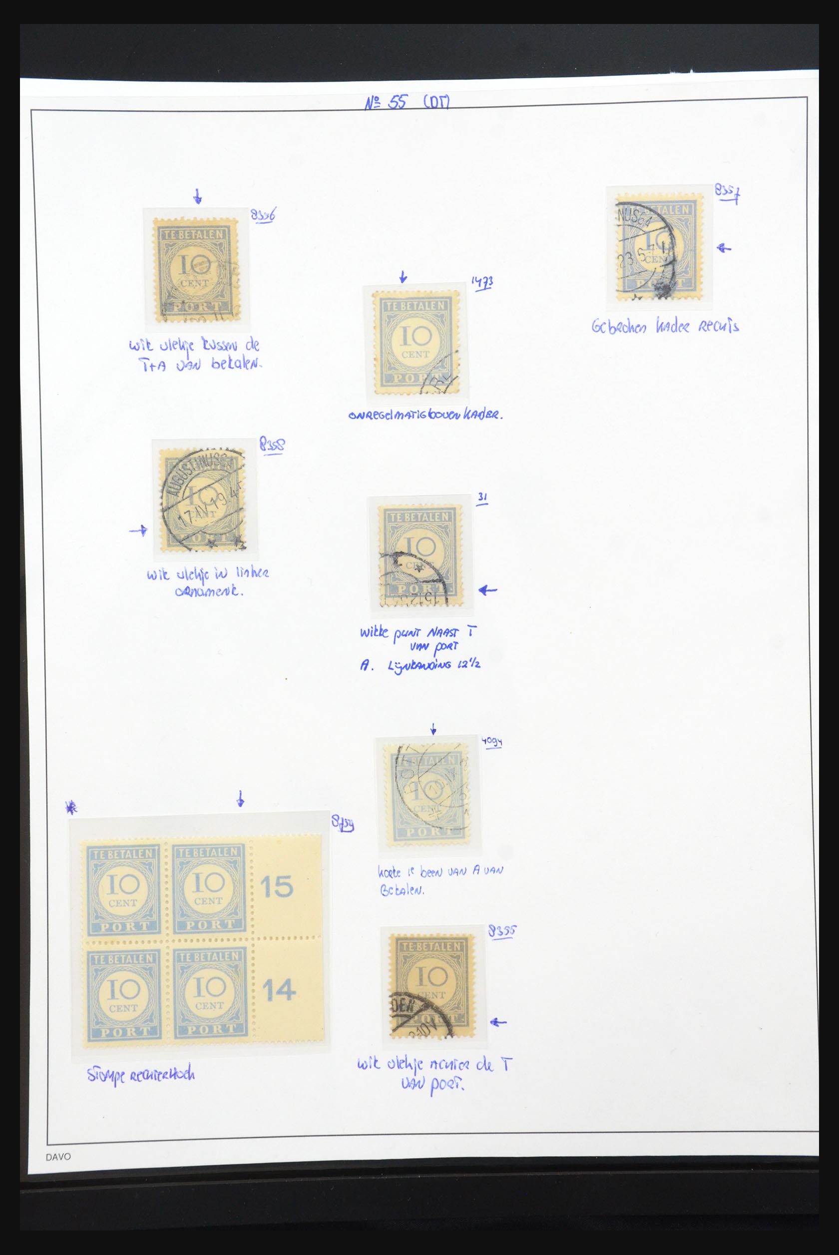 31623 046 - 31623 Netherlands postage dues plateflaws.