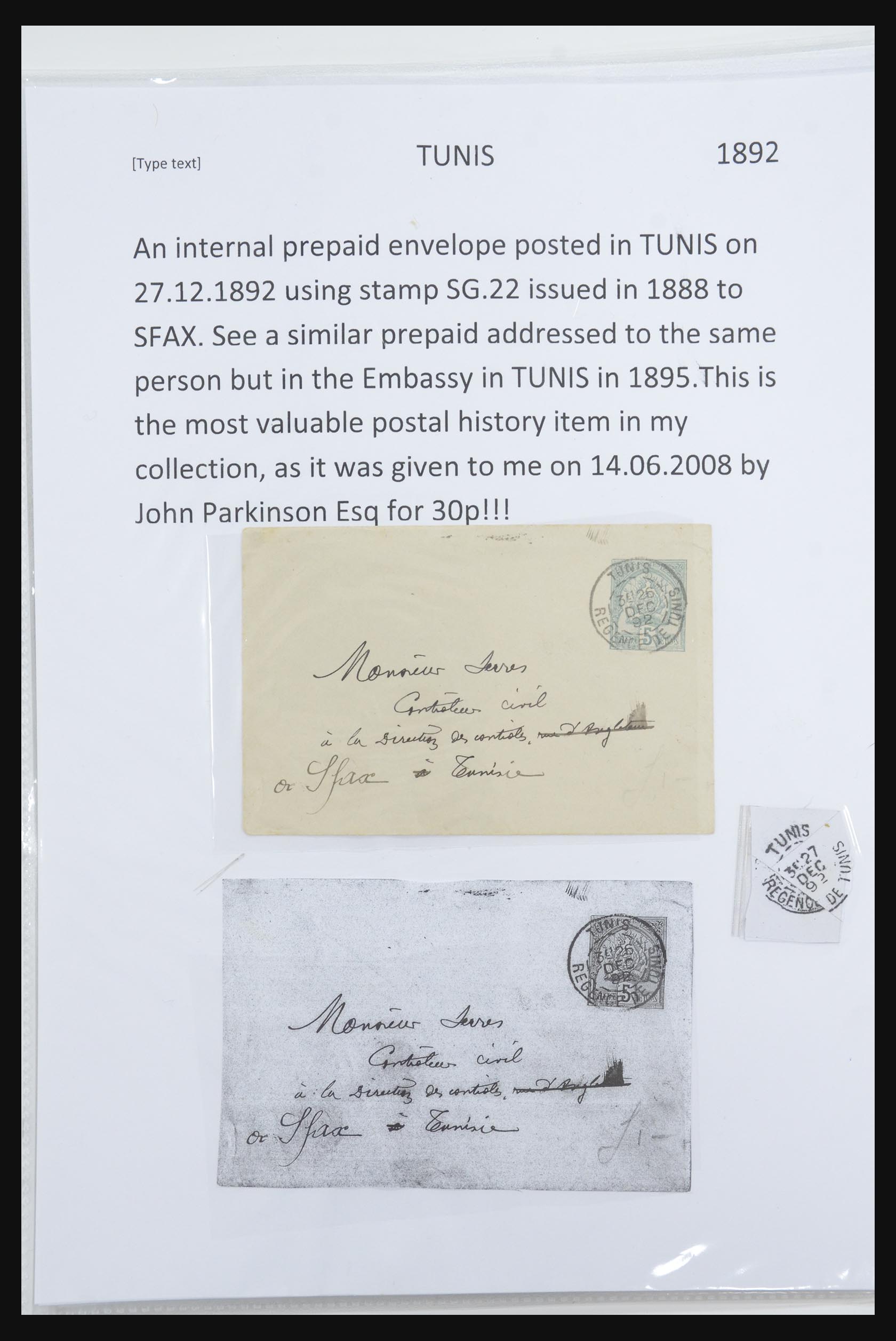 31707 011 - 31707 Tunisia covers and postal stationeries 1888-1920.