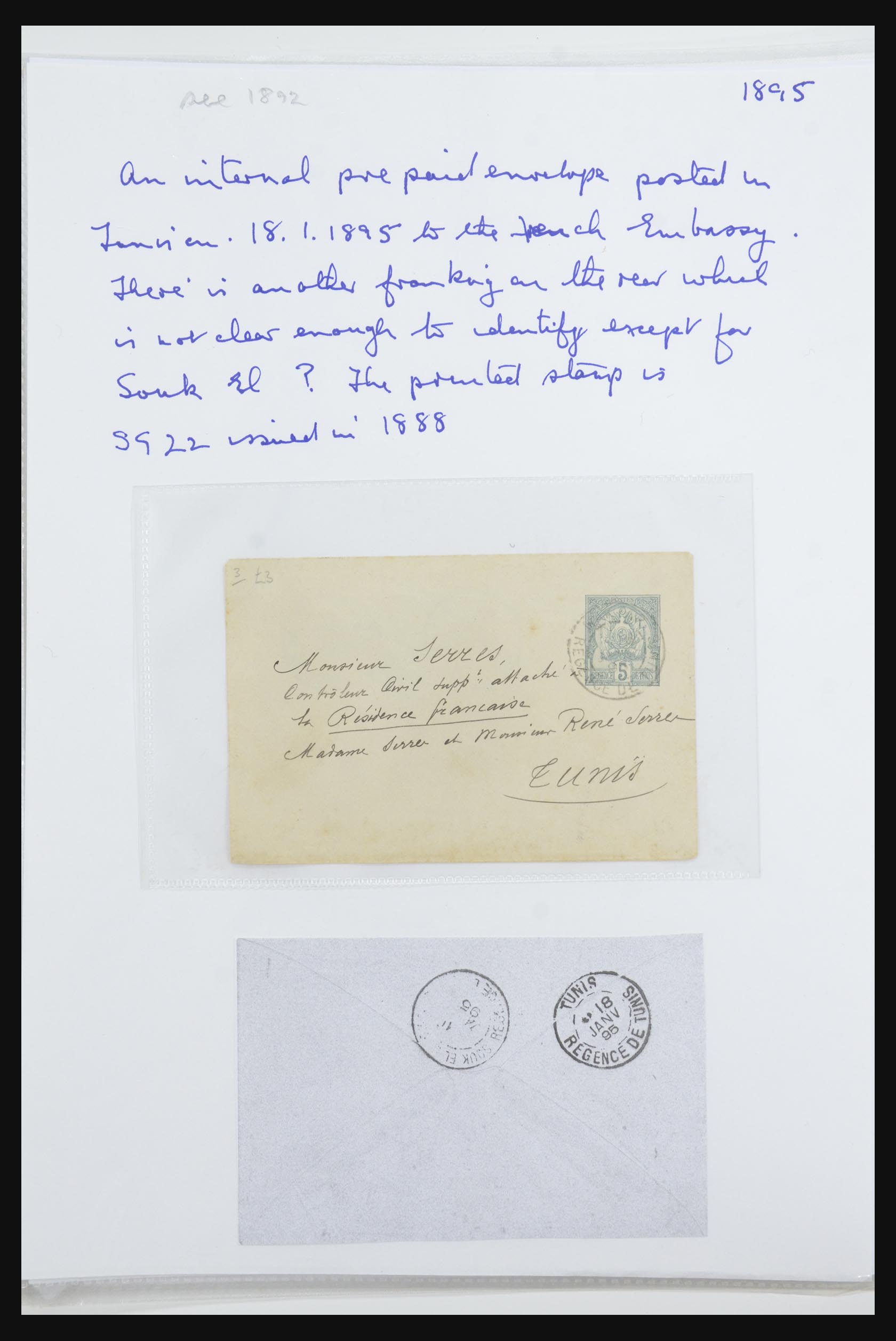 31707 014 - 31707 Tunisia covers and postal stationeries 1888-1920.