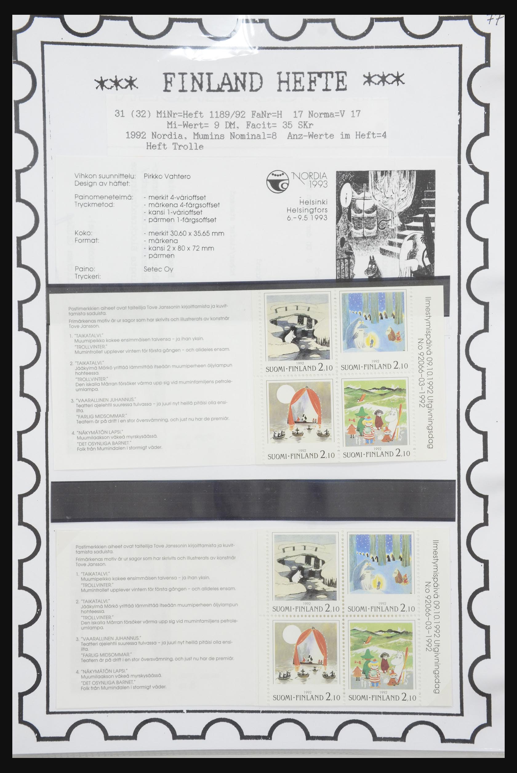 32082 076 - 32082 Finland stamp booklets 1939-1995.
