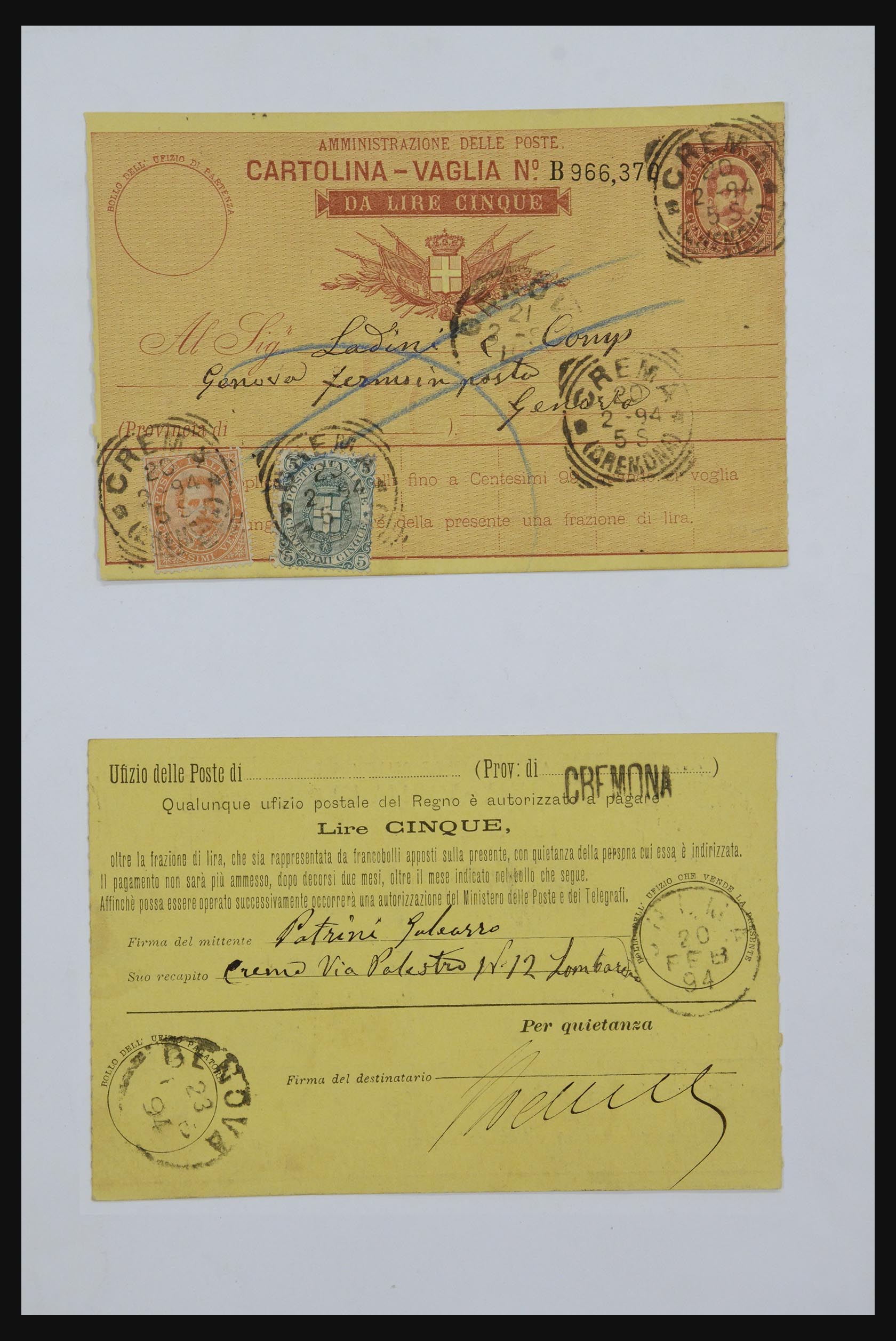 32243 040 - 32243 Italië postbewijskaarten 1892-1902.