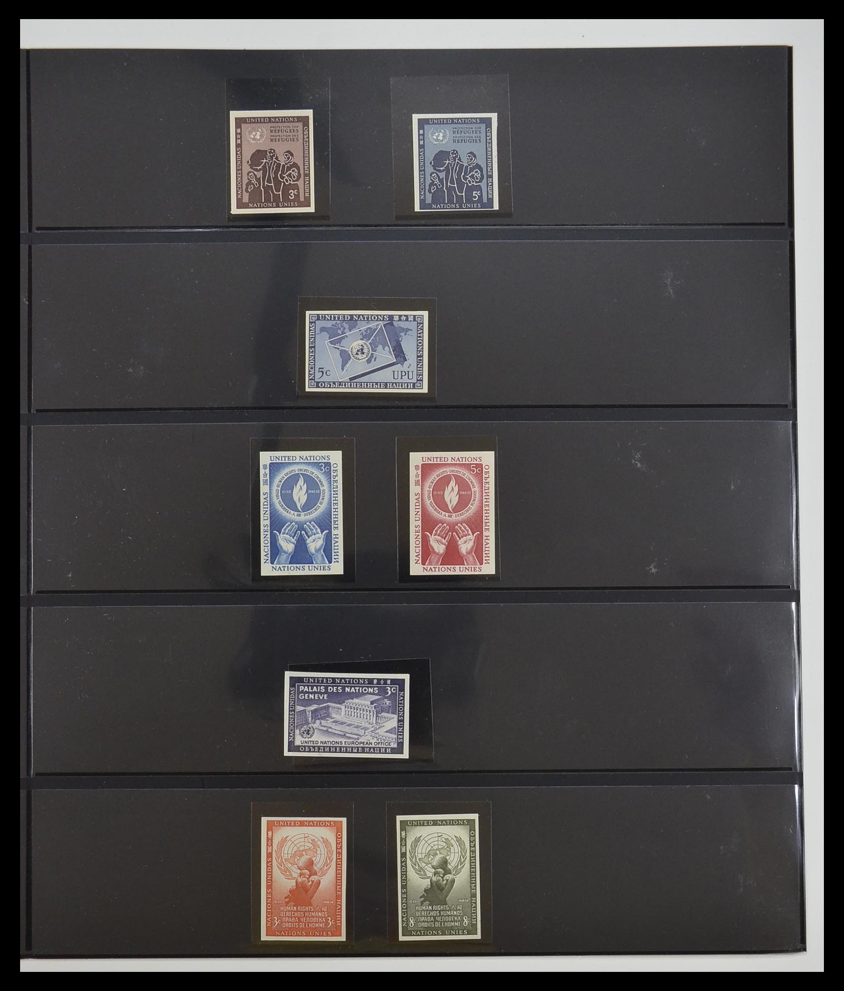 33300 001 - Postzegelverzameling 33300 Verenigde Naties ongetand en proeven 1953-