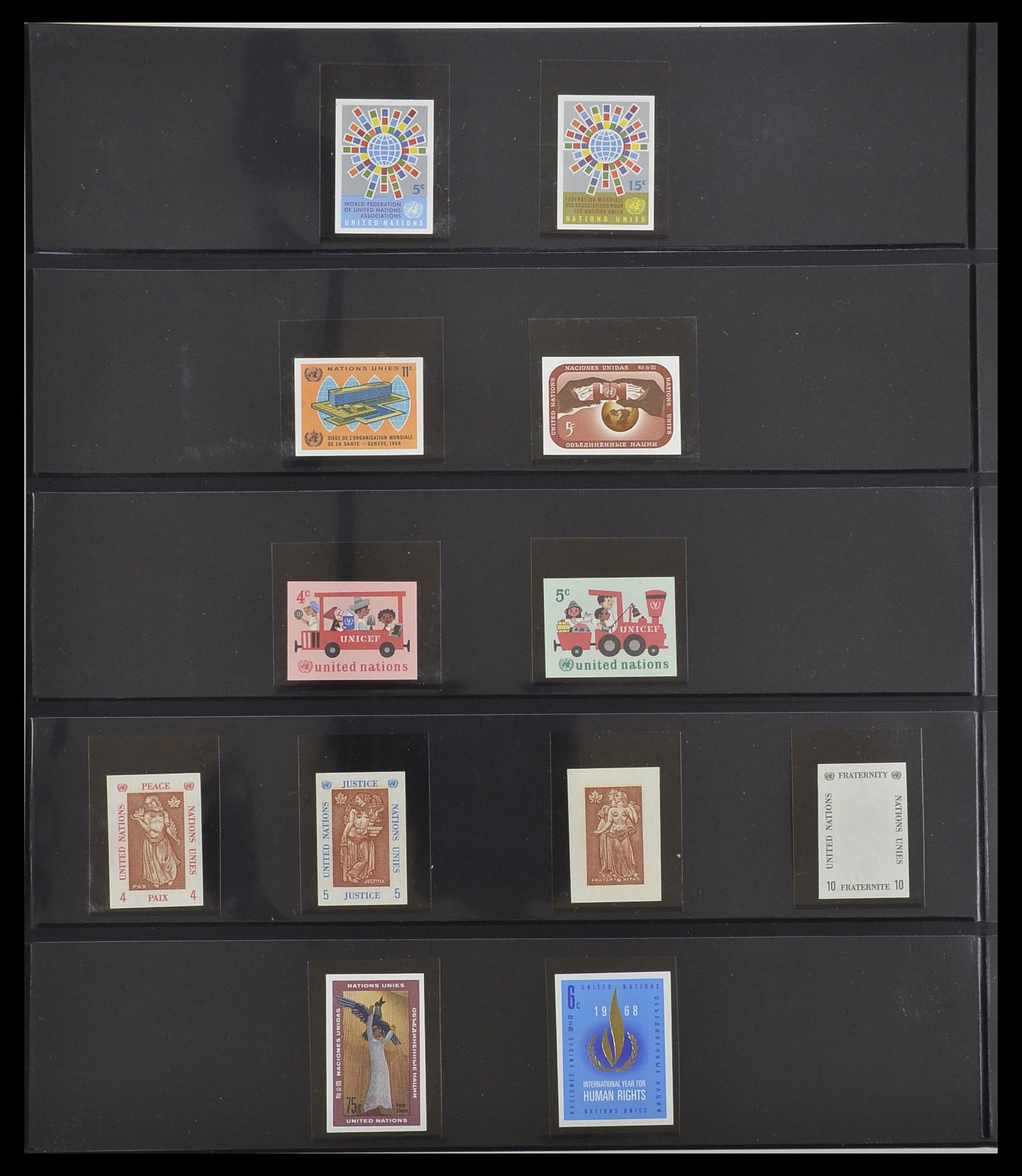 33300 006 - Postzegelverzameling 33300 Verenigde Naties ongetand en proeven 1953-