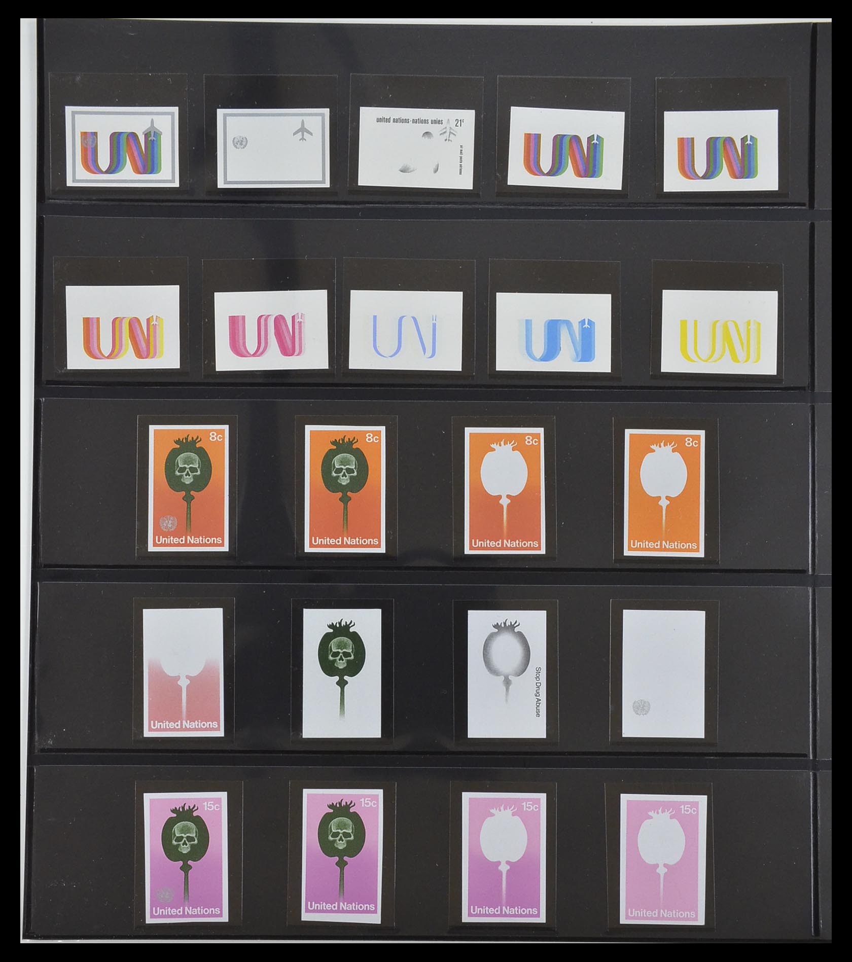 33300 012 - Postzegelverzameling 33300 Verenigde Naties ongetand en proeven 1953-