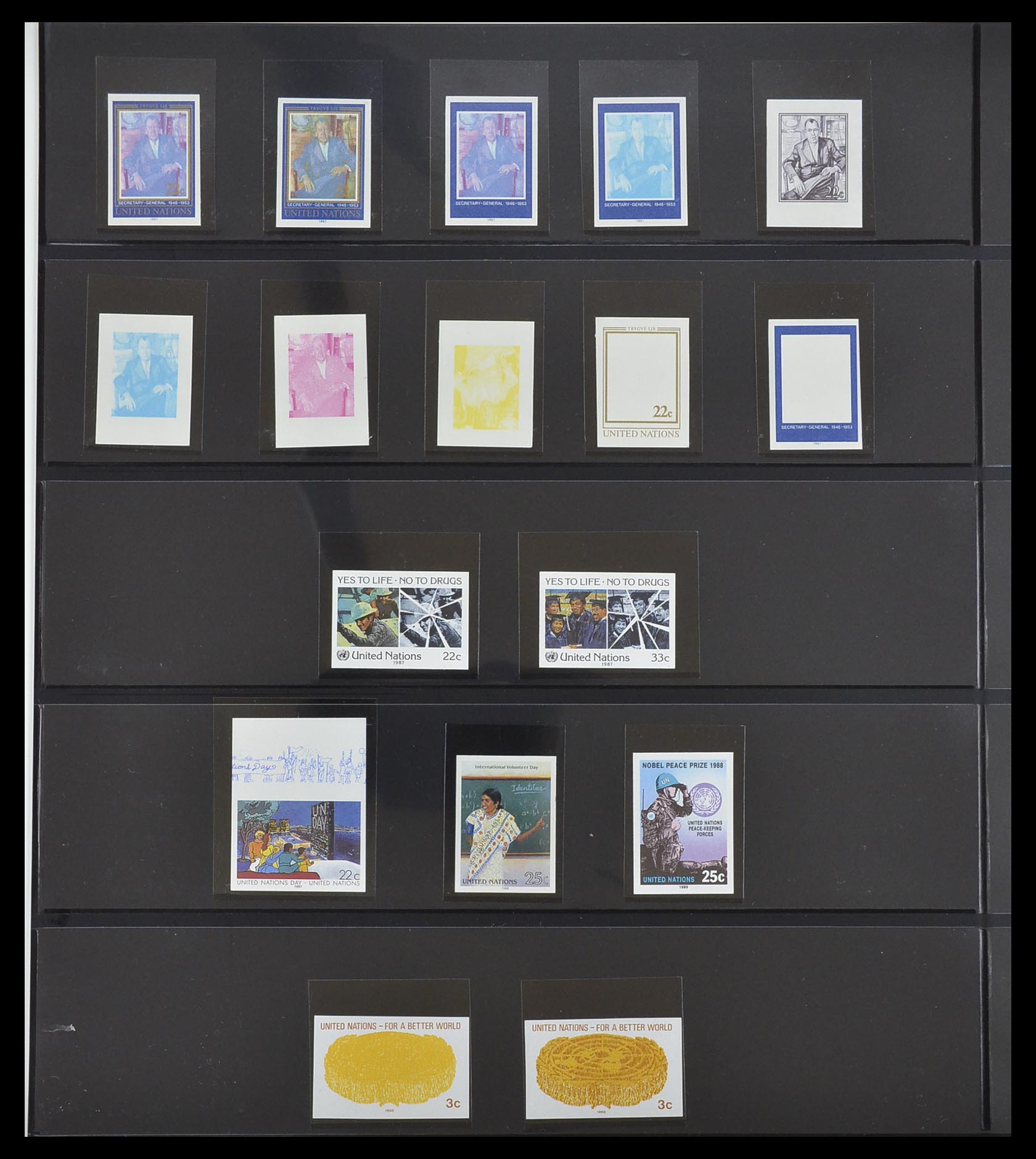 33300 022 - Postzegelverzameling 33300 Verenigde Naties ongetand en proeven 1953-