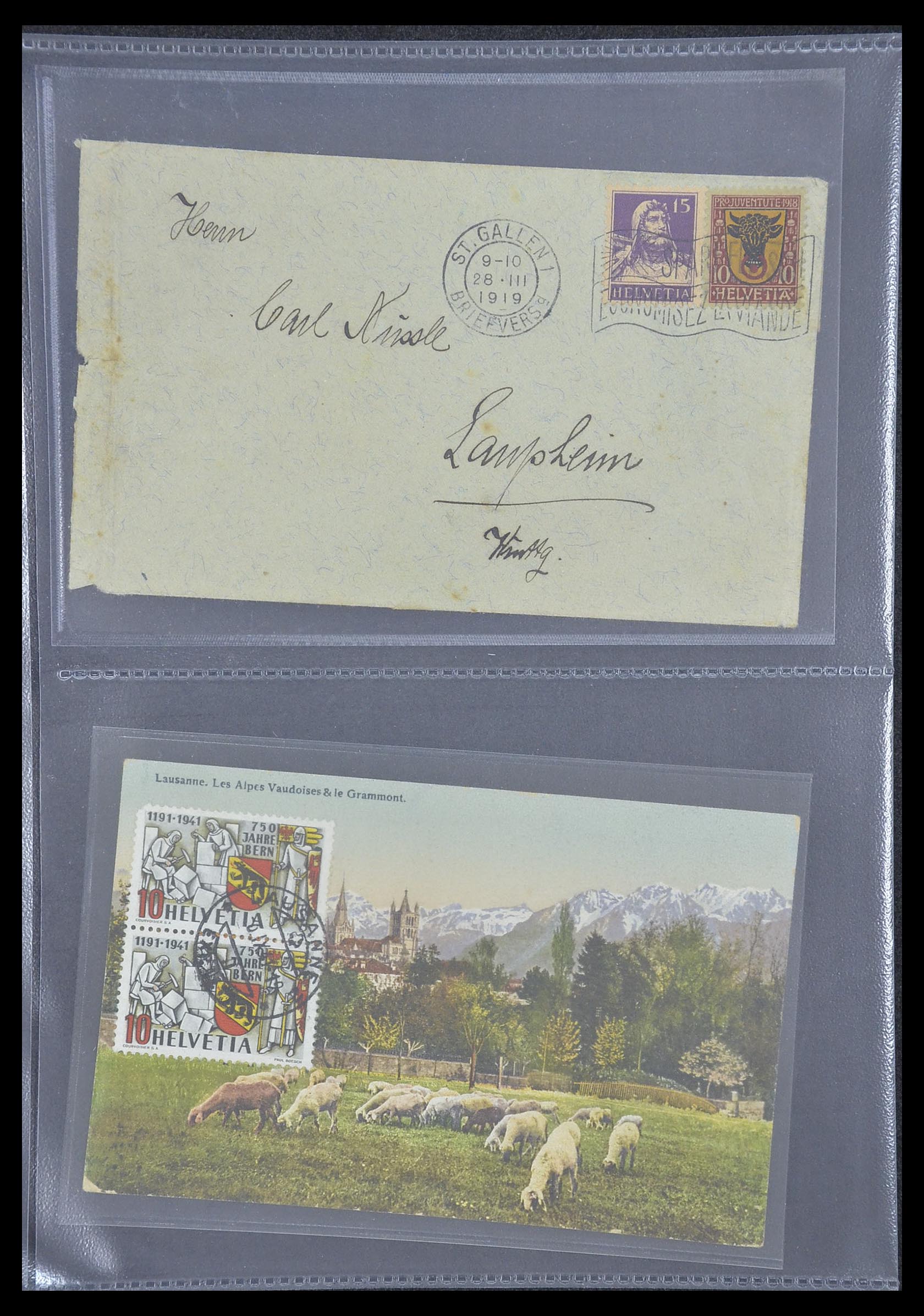33302 035 - Postzegelverzameling 33302 Zwitserland brieven en kaarten 1899-1948.