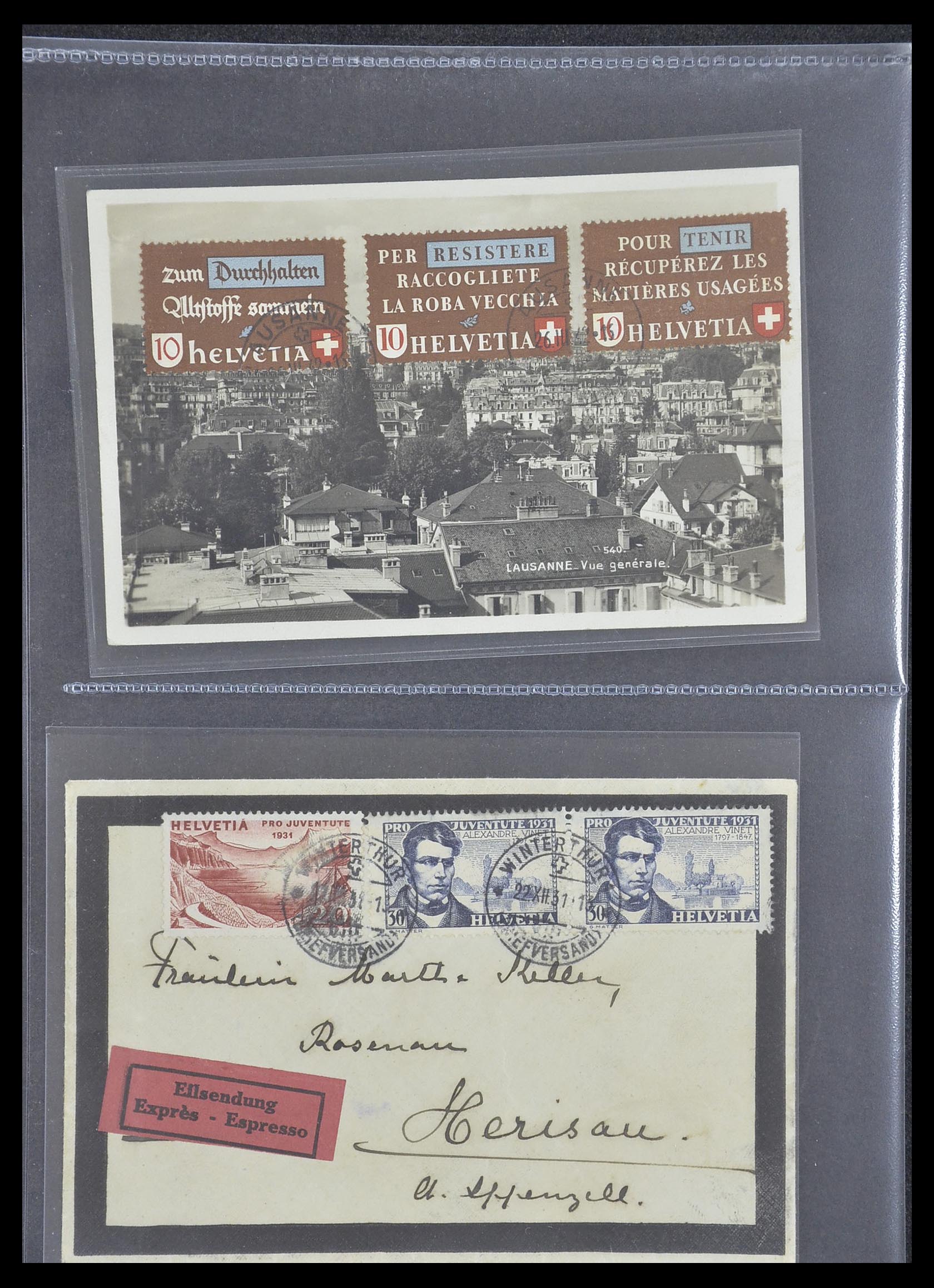 33302 065 - Postzegelverzameling 33302 Zwitserland brieven en kaarten 1899-1948.