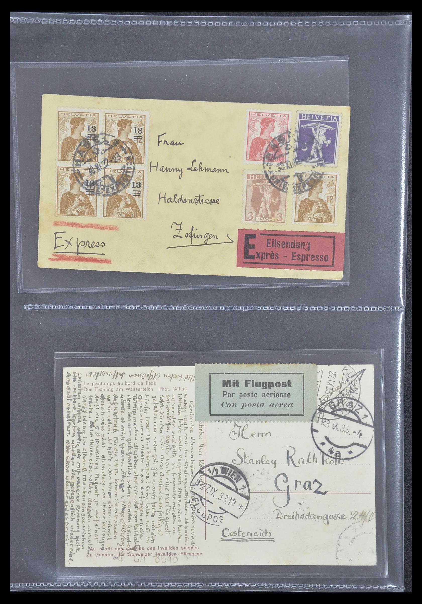 33302 069 - Postzegelverzameling 33302 Zwitserland brieven en kaarten 1899-1948.